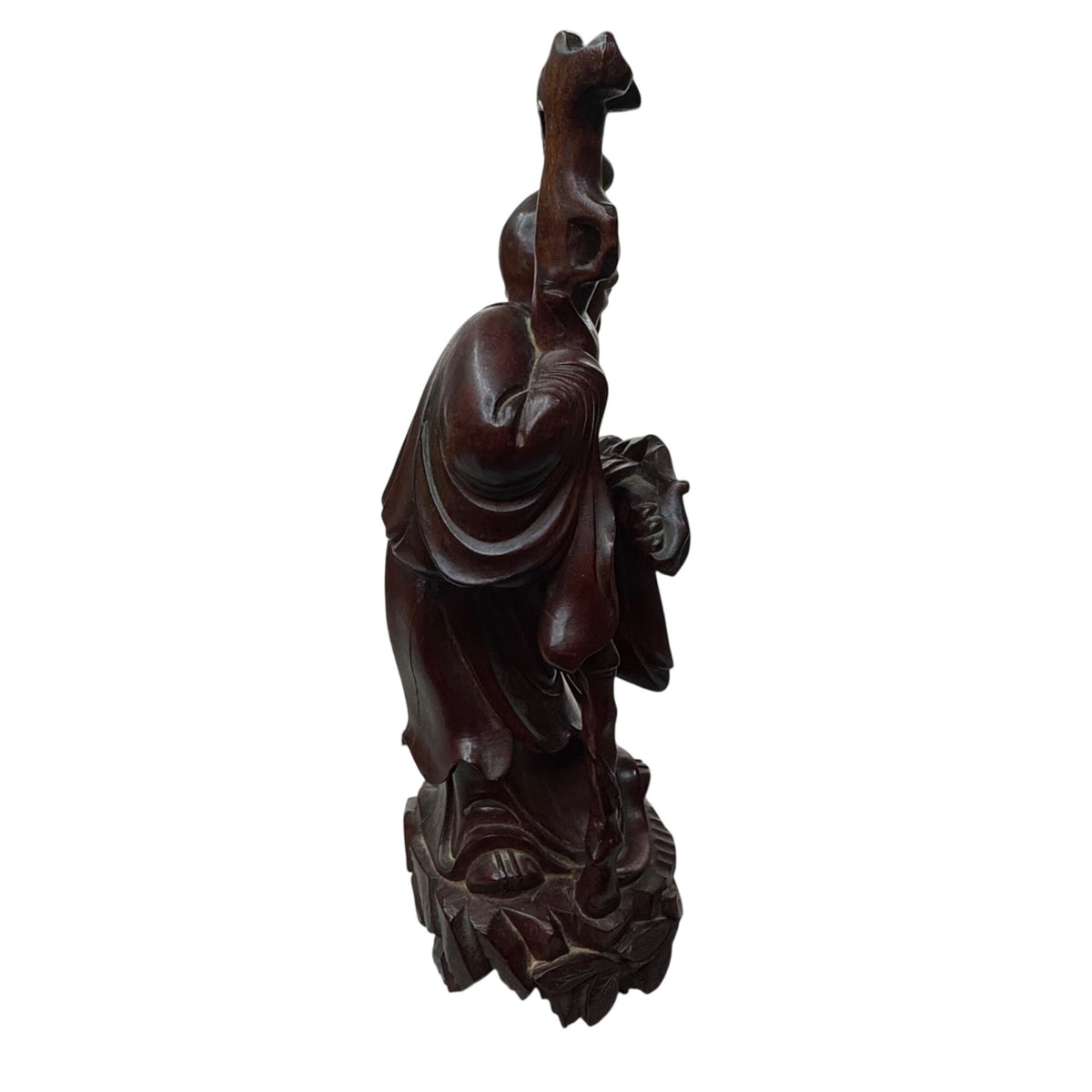 Shou Lao Hand-Carved Wooden Statue W/ Staff & Children 12" Shouxing Daoist READ