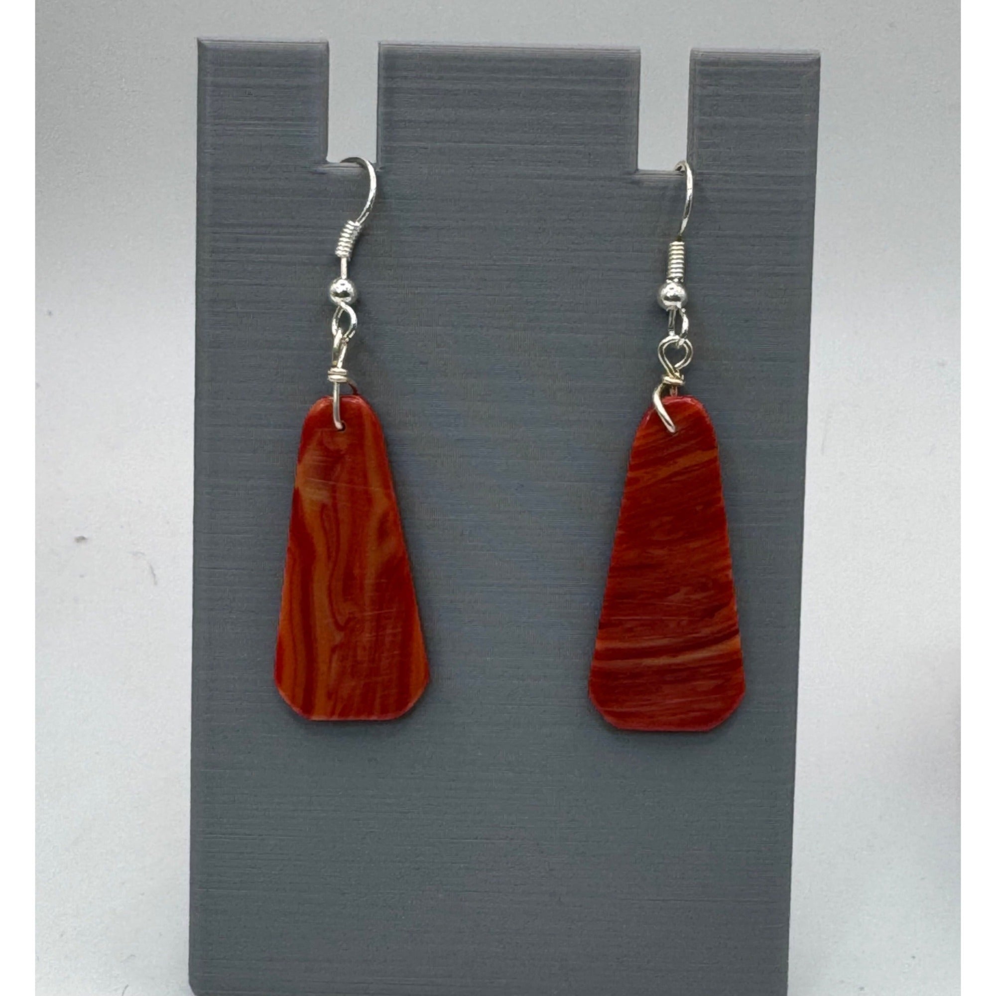 Vintage Sponge Coral Slab Red Swirled Resin Dangle Earrings Handmade 1.5"