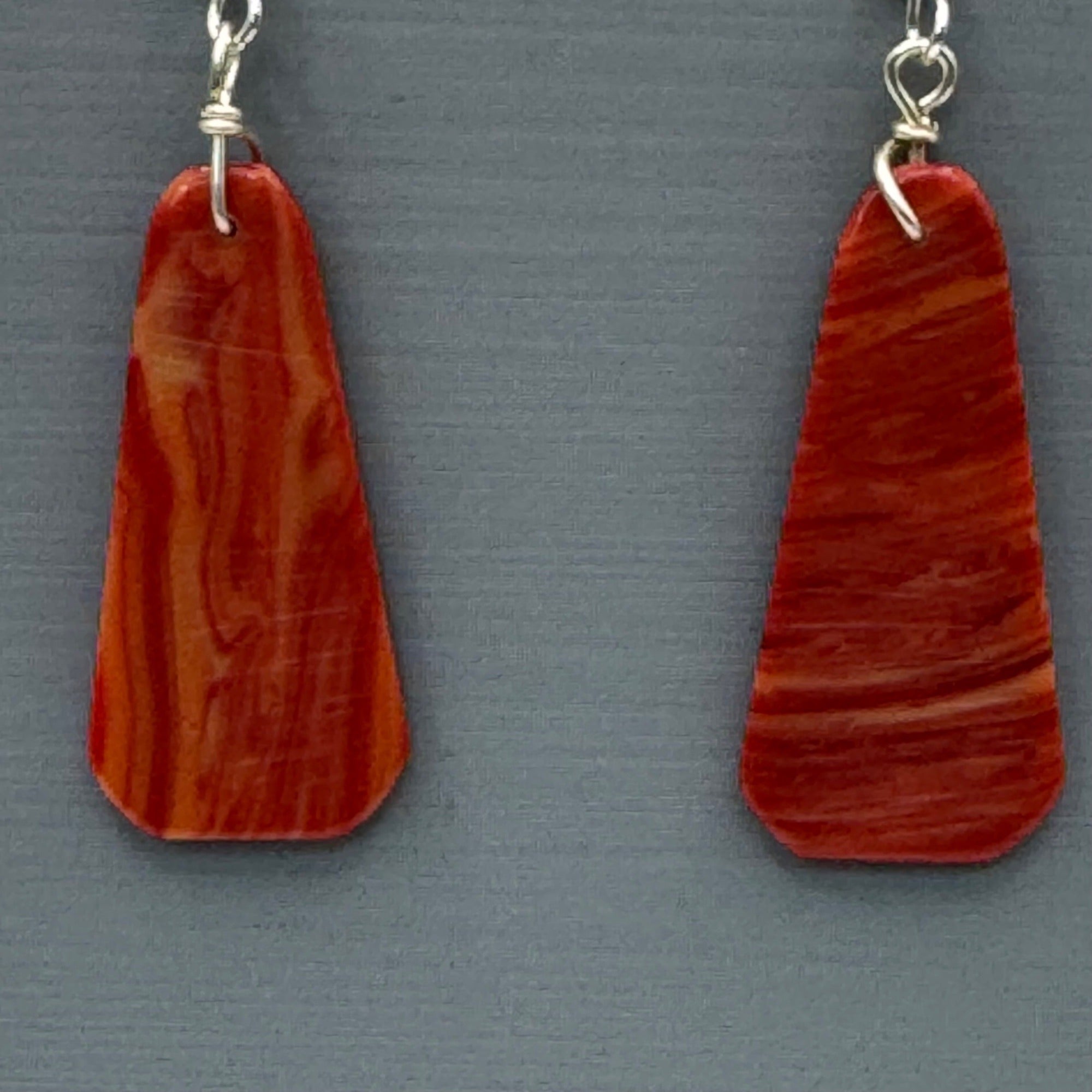 Vintage Sponge Coral Slab Red Swirled Resin Dangle Earrings Handmade 1.5"
