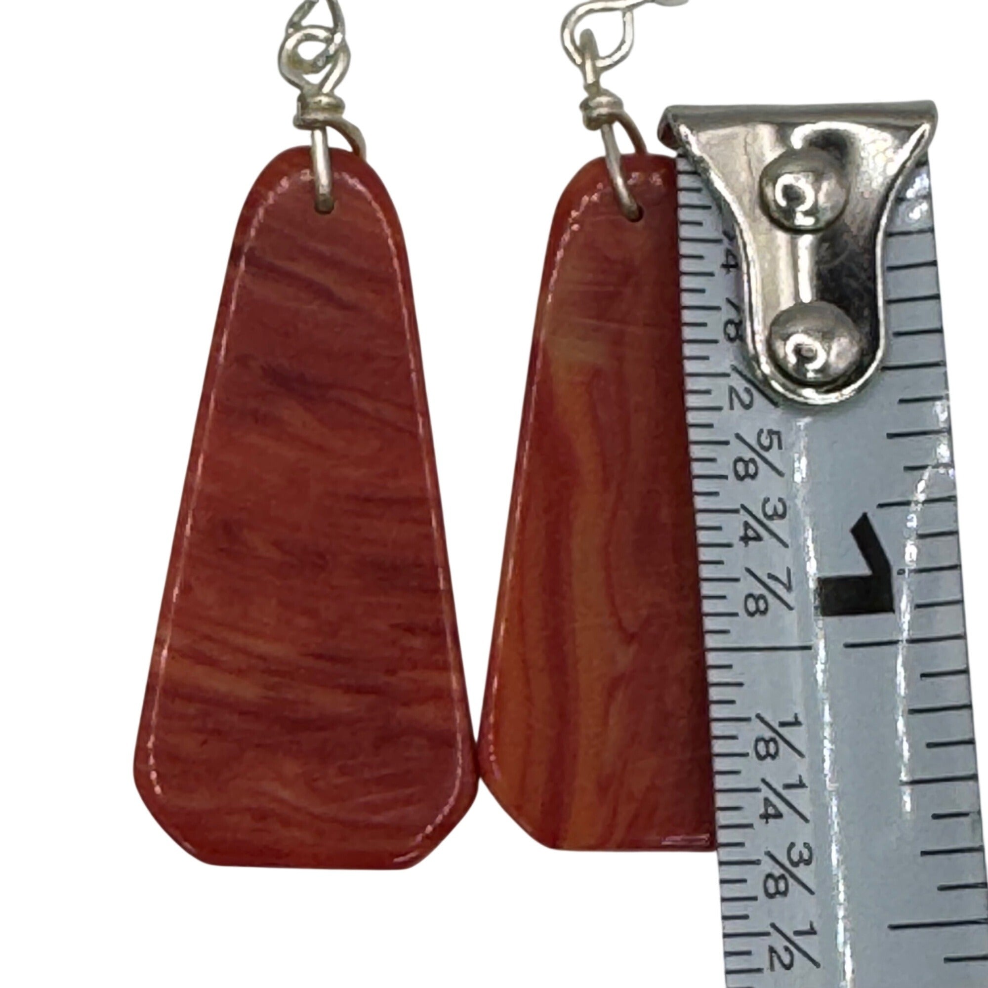 Vintage Sponge Coral Slab Red Swirled Resin Dangle Earrings Handmade 1.5"