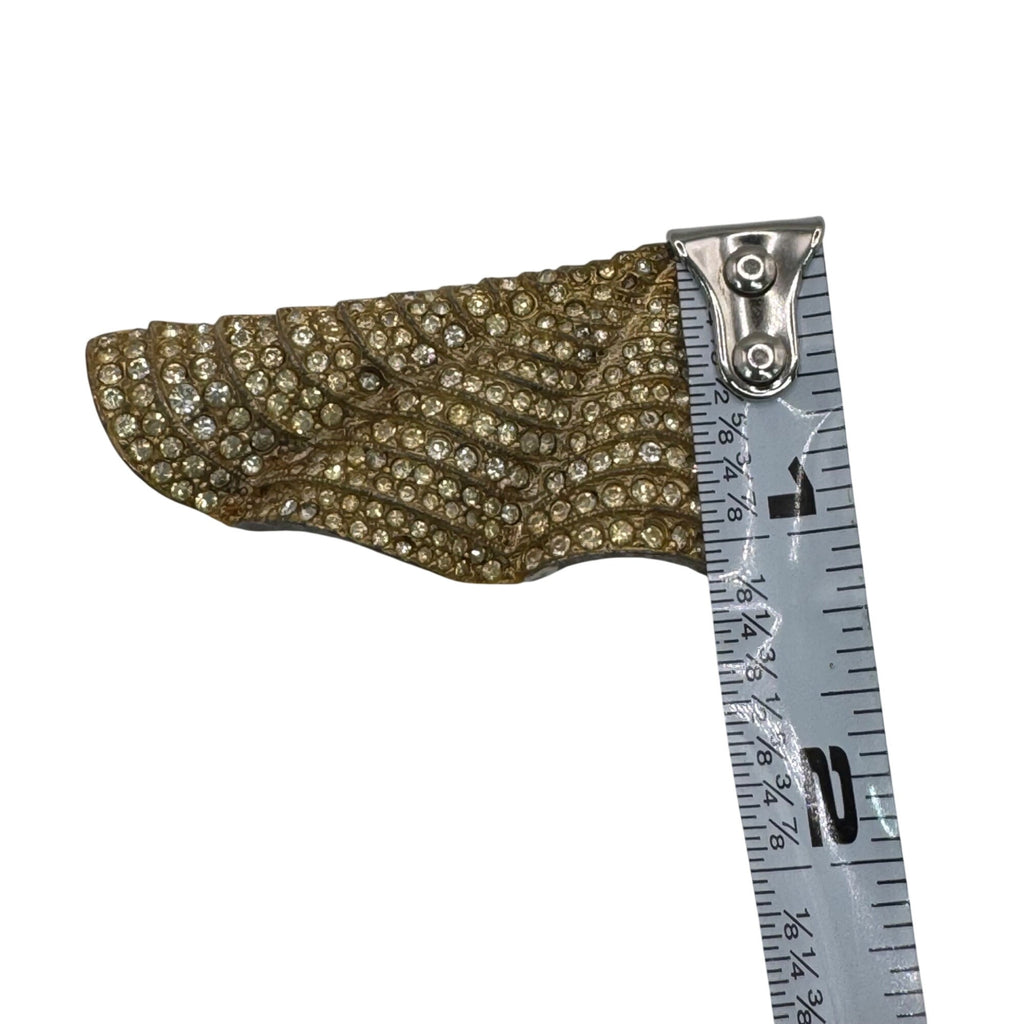 Les Bernard Vintage Gold-Tone Rhinestone Wave Brooch Pin 3" Art Deco Brutalist