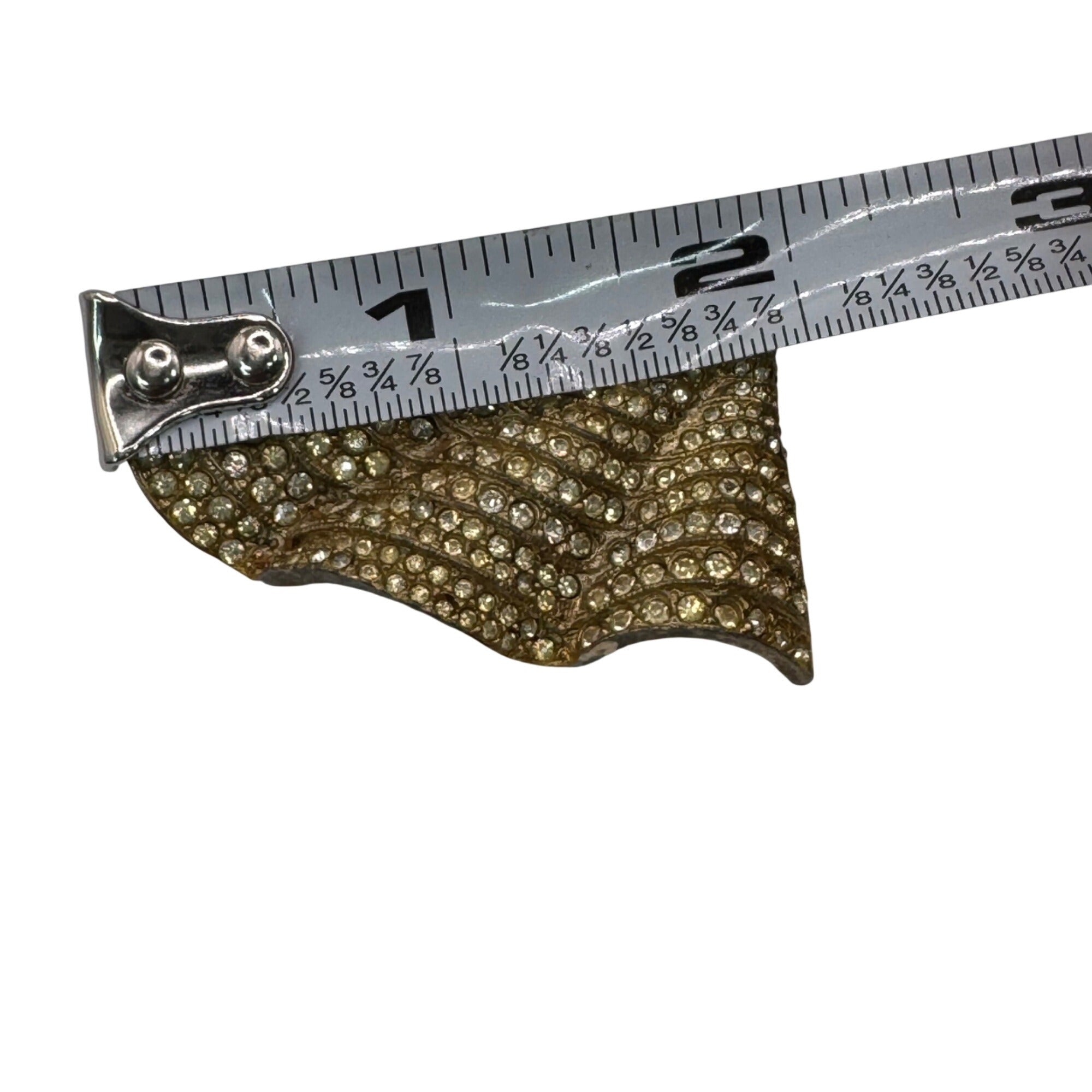 Les Bernard Vintage Gold-Tone Rhinestone Wave Brooch Pin 3" Art Deco Brutalist