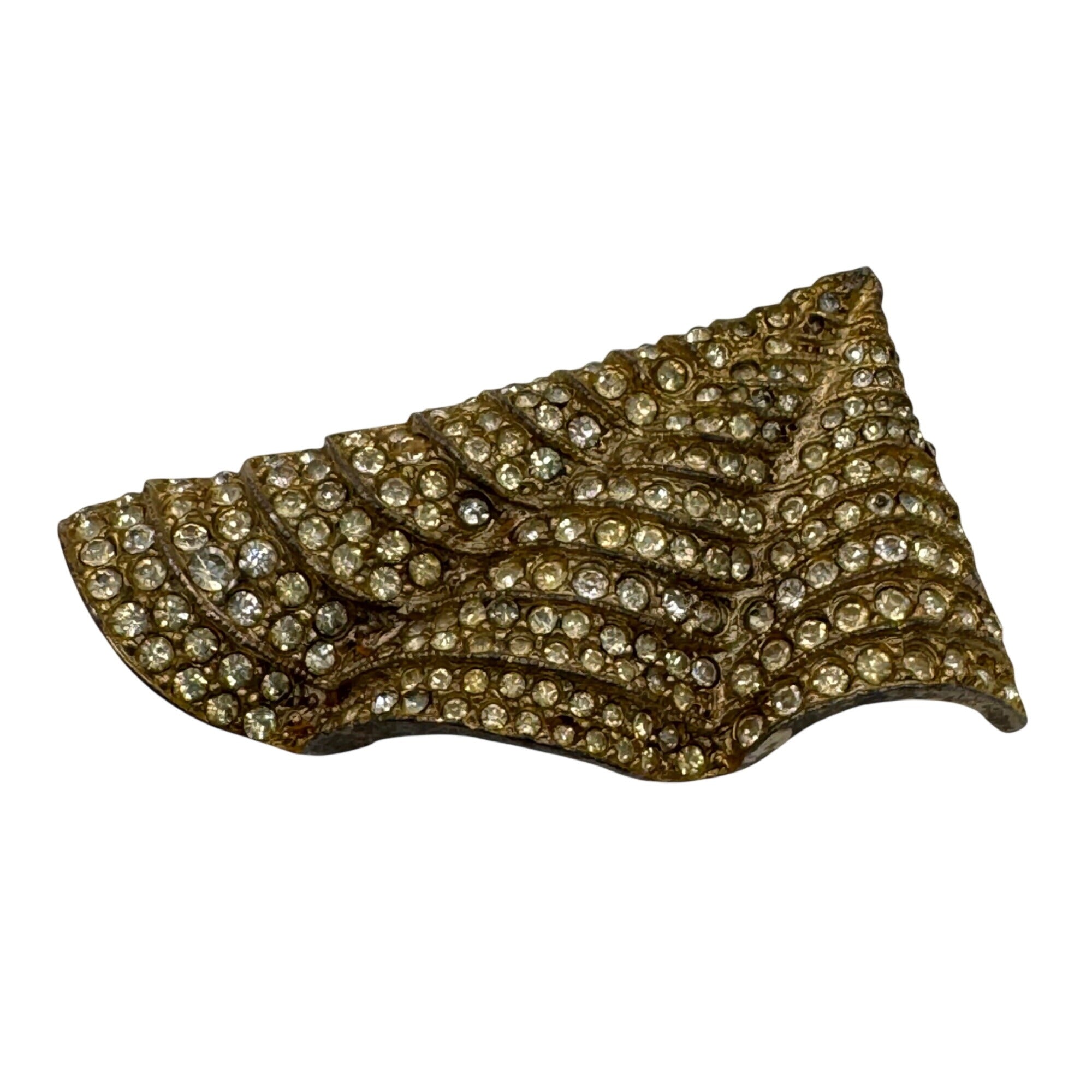 Les Bernard Vintage Gold-Tone Rhinestone Wave Brooch Pin 3" Art Deco Brutalist
