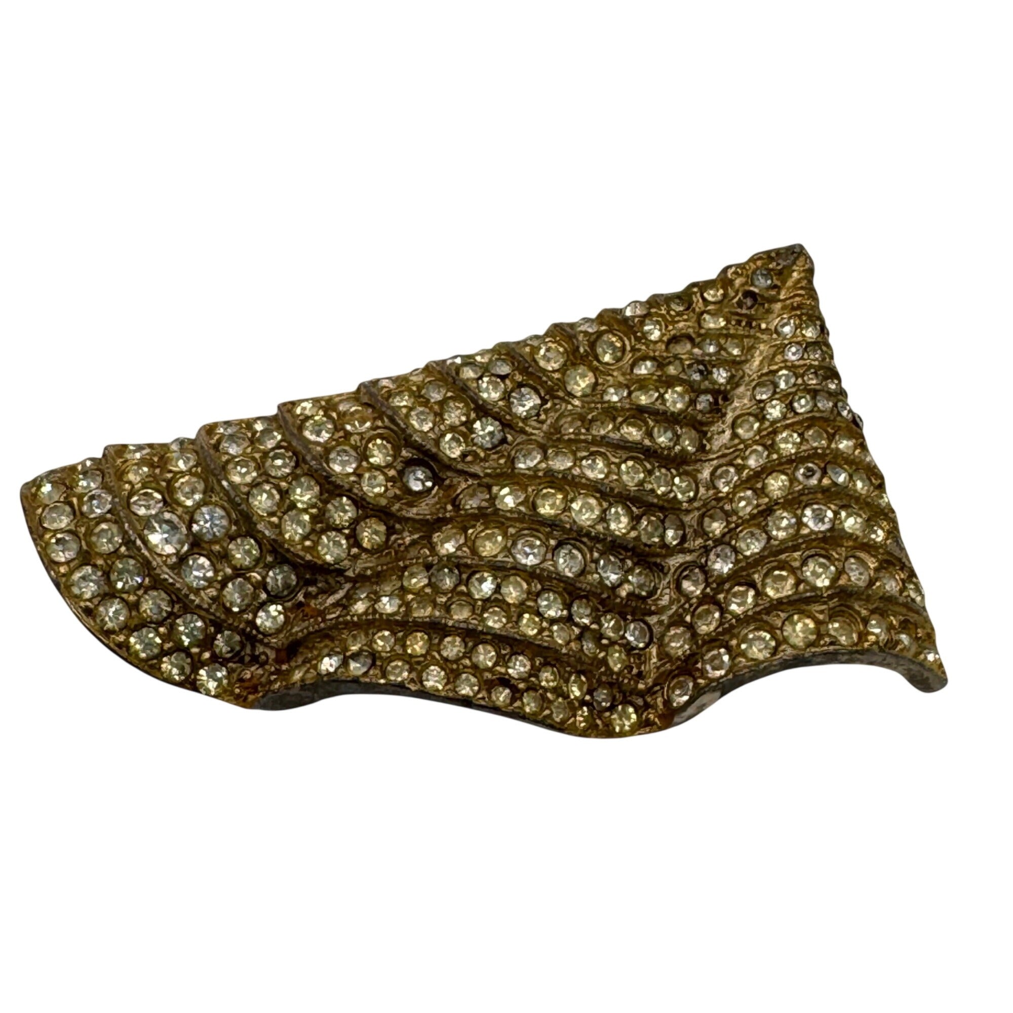 Les Bernard Vintage Gold-Tone Rhinestone Wave Brooch Pin 3" Art Deco Brutalist