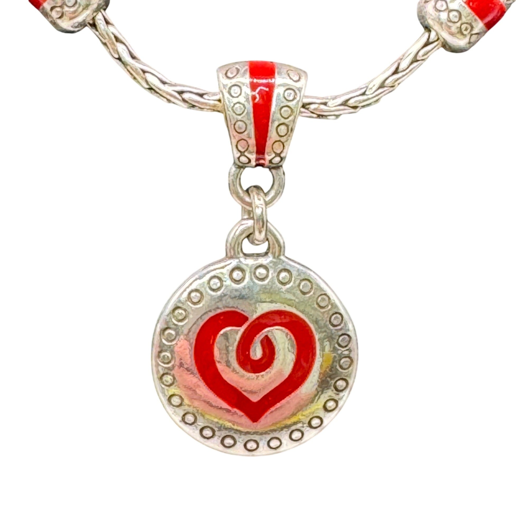 Brighton Red Silver Heart Pendant Necklace Enamel Bead 18" Boho Y2K RARE Retired