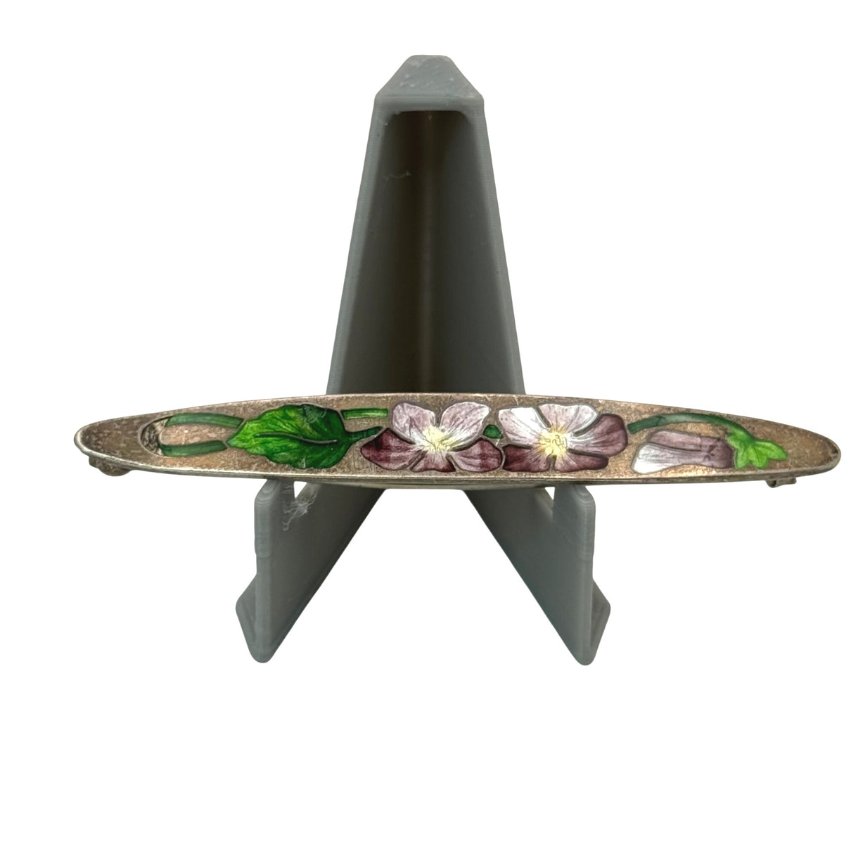 Vintage Sterling Silver Floral Brooch With Hand-Painted Enamel Flowers & Leaves 2.50 Inches 5.16g