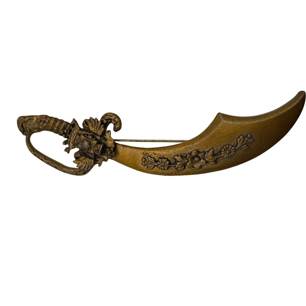 Georgian Scimitar Sword Dagger Pin Brooch Vintage Large 4" Serpent Snake Handle