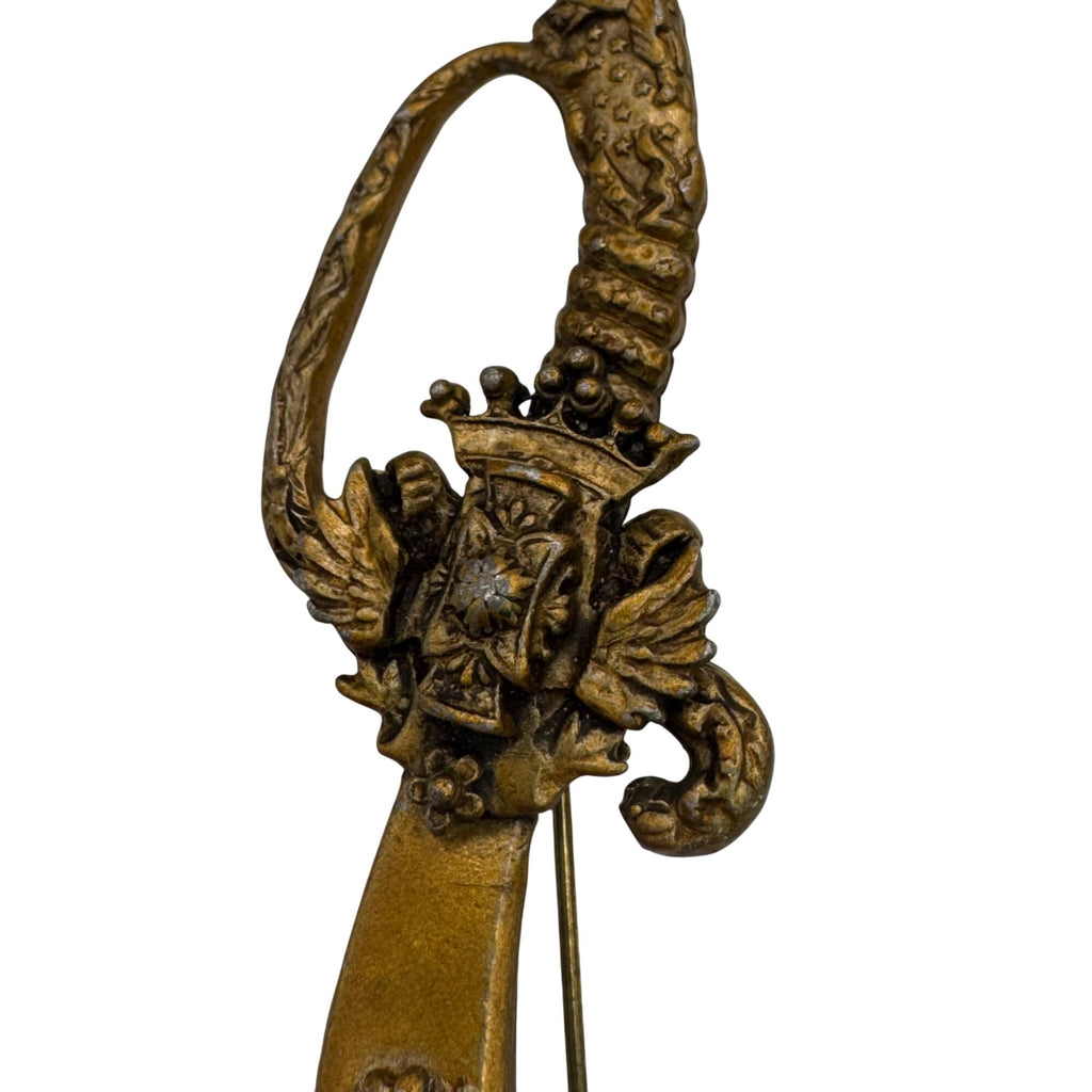 Georgian Scimitar Sword Dagger Pin Brooch Vintage Large 4" Serpent Snake Handle