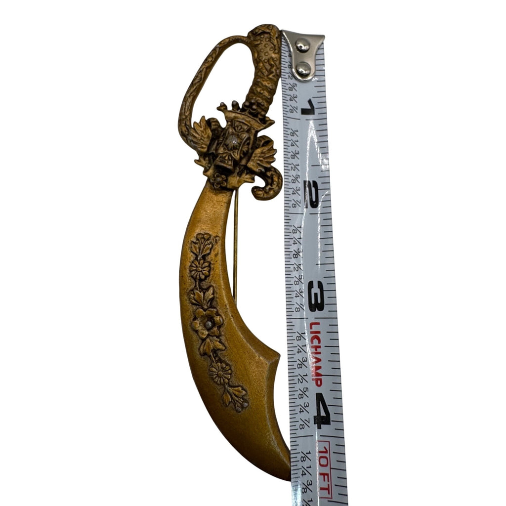 Georgian Scimitar Sword Dagger Pin Brooch Vintage Large 4" Serpent Snake Handle