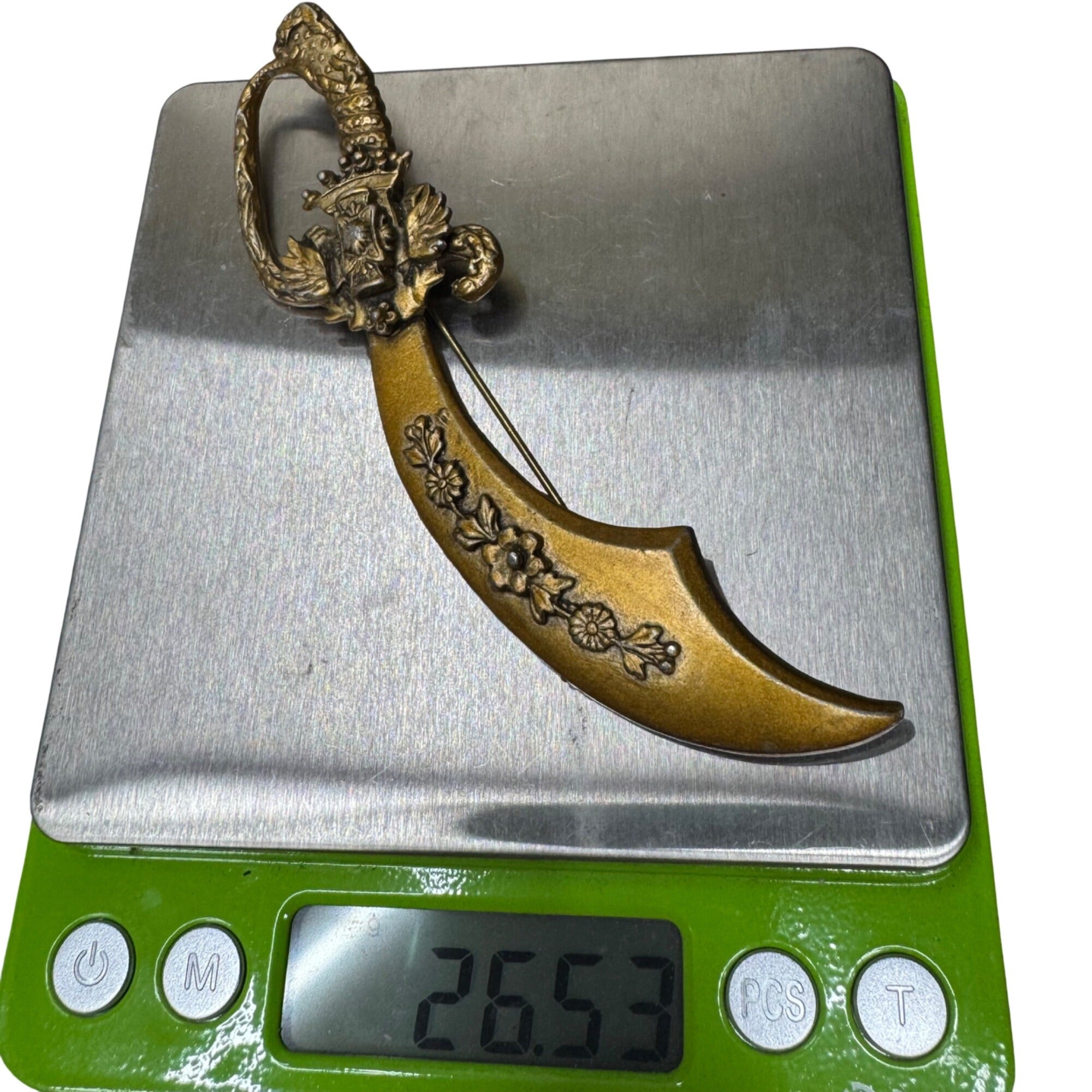 Georgian Scimitar Sword Dagger Pin Brooch Vintage Large 4" Serpent Snake Handle
