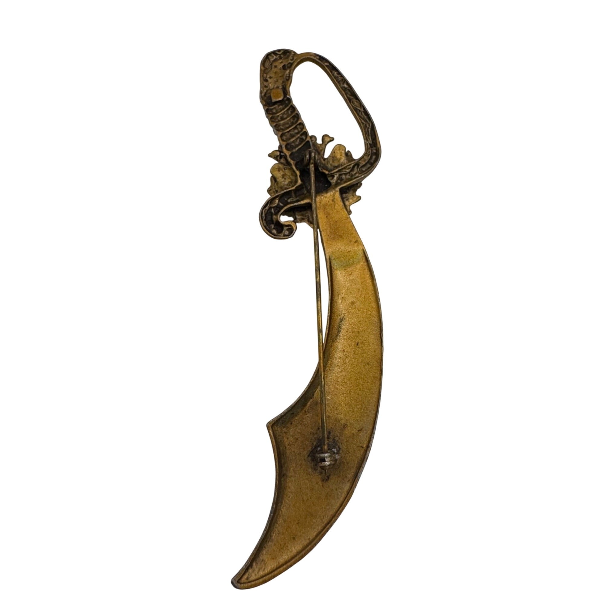 Georgian Scimitar Sword Dagger Pin Brooch Vintage Large 4" Serpent Snake Handle