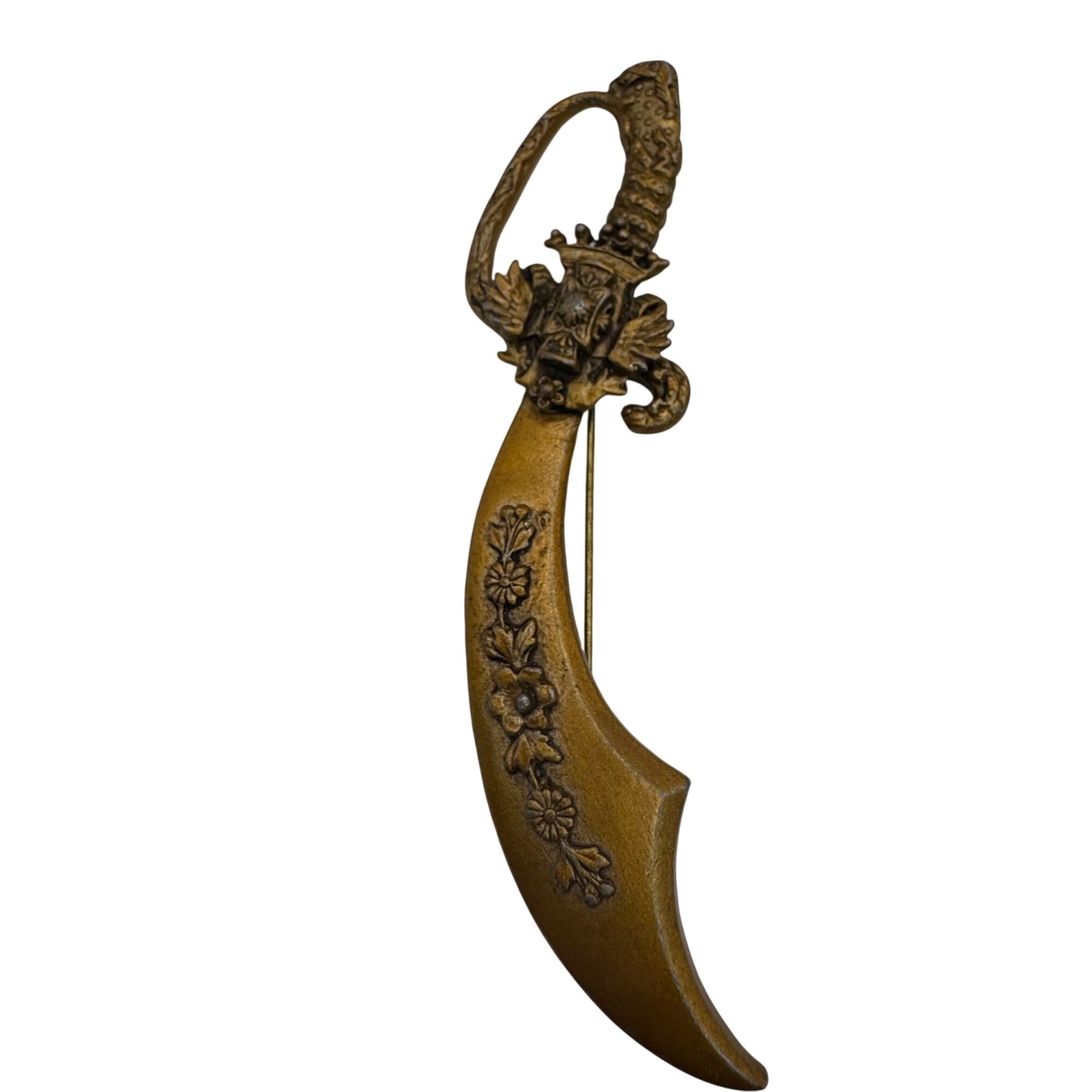 Georgian Scimitar Sword Dagger Pin Brooch Vintage Large 4" Serpent Snake Handle