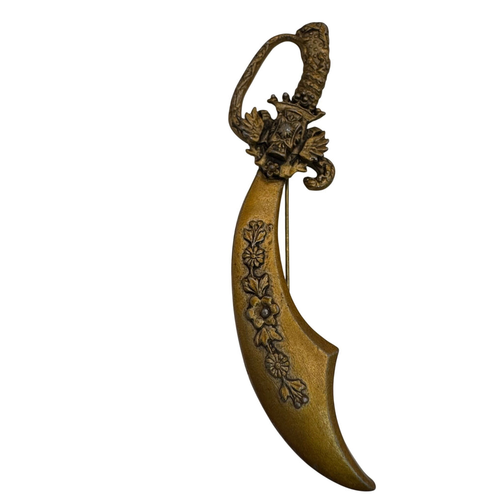 Georgian Scimitar Sword Dagger Pin Brooch Vintage Large 4" Serpent Snake Handle