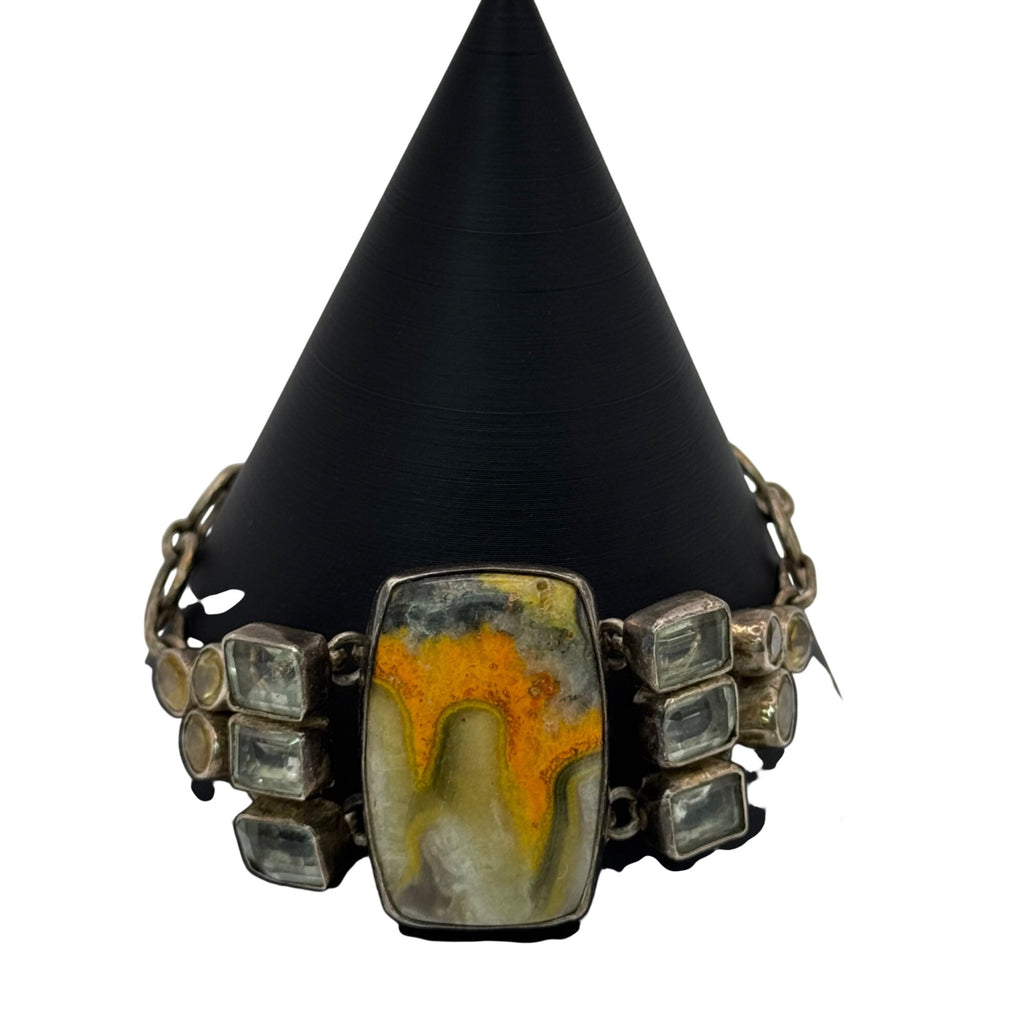 Handcrafted Silver Bracelet Bumblebee Jasper Centerpiece Citrine 7.5" Southwest