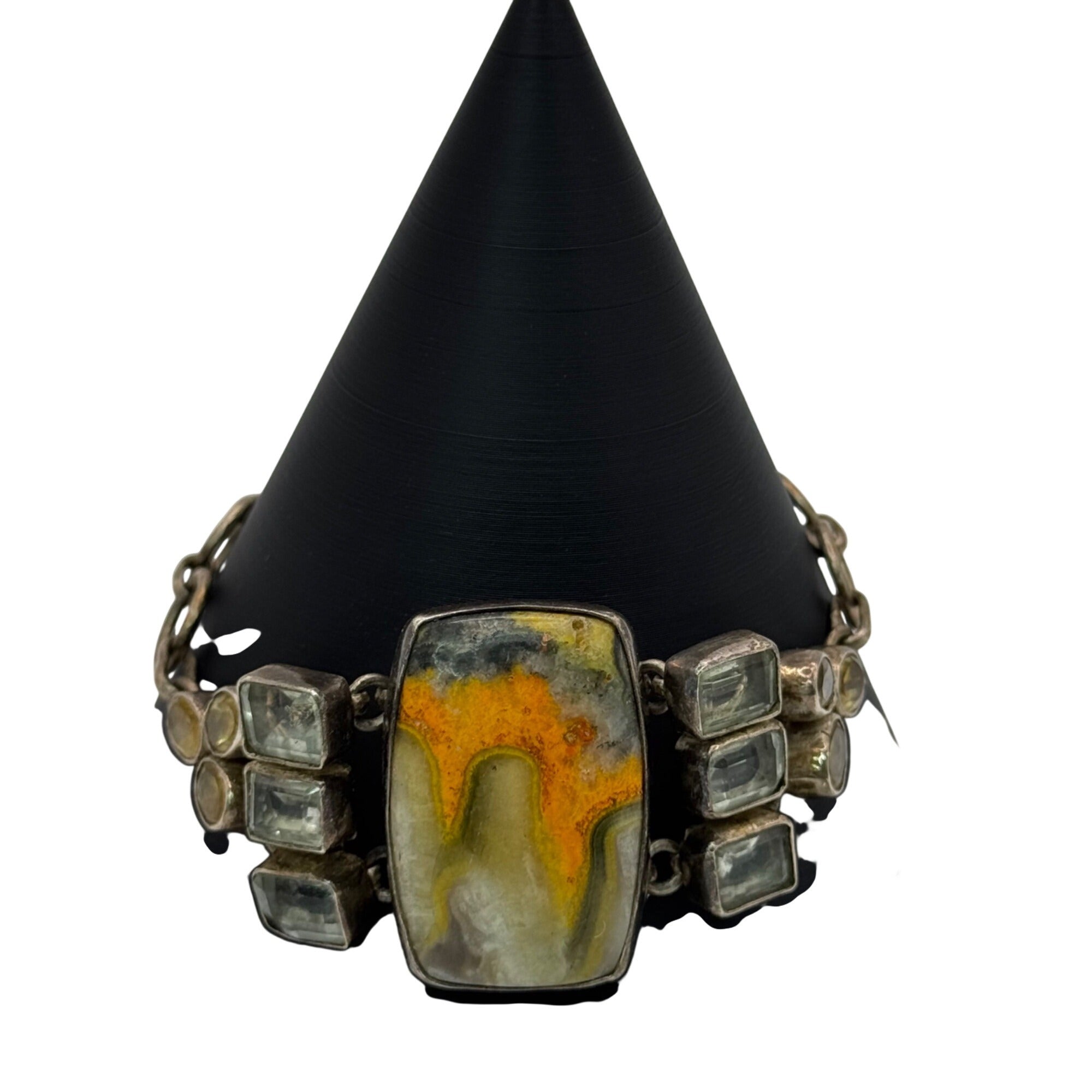 Handcrafted Silver Bracelet Bumblebee Jasper Centerpiece Citrine 7.5" Southwest