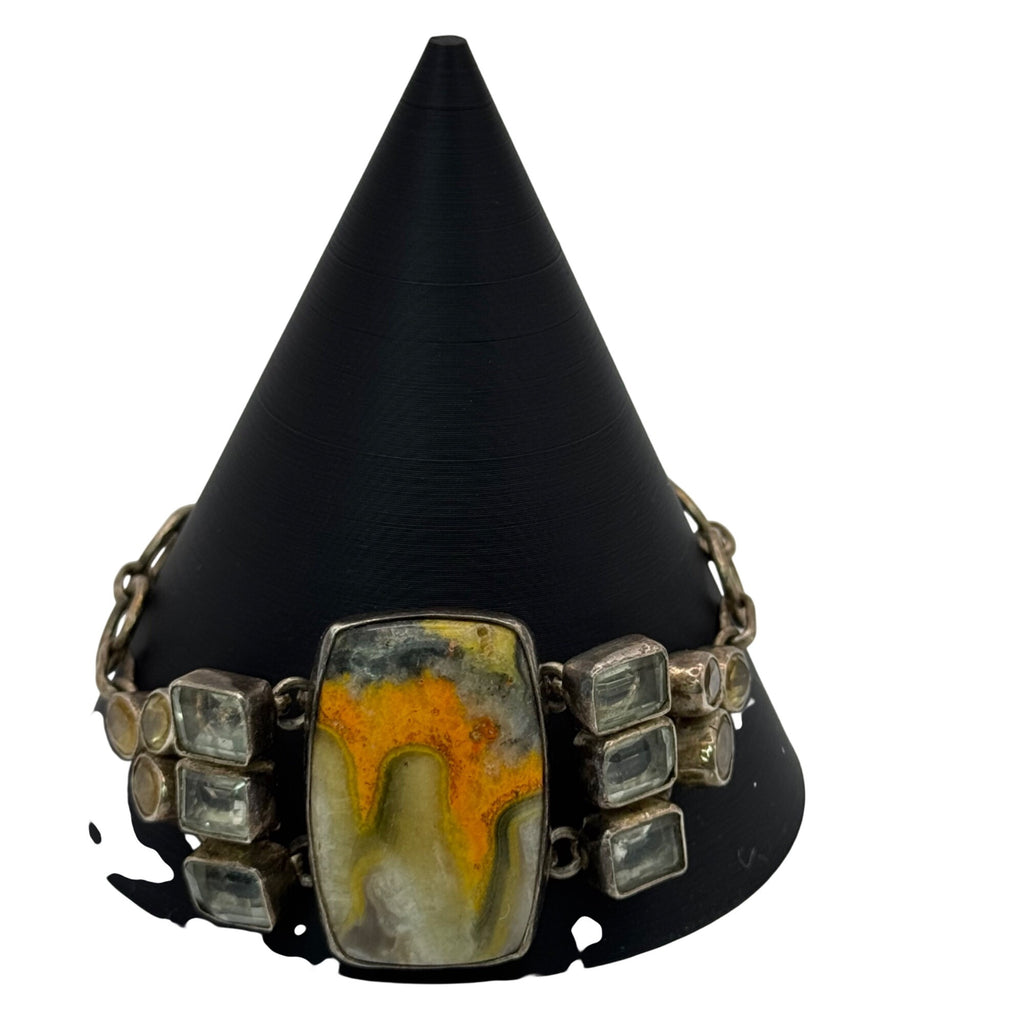 Handcrafted Silver Bracelet Bumblebee Jasper Centerpiece Citrine 7.5" Southwest