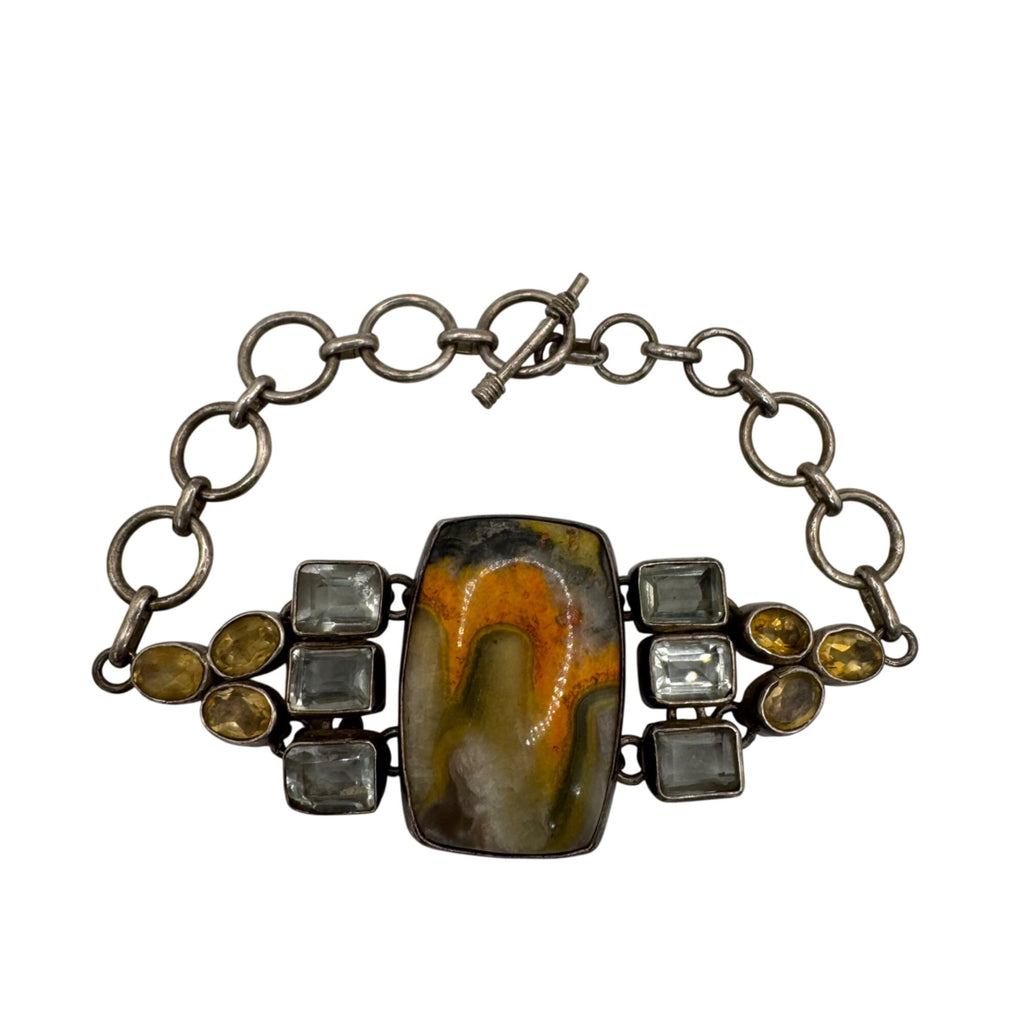 Handcrafted Silver Bracelet Bumblebee Jasper Centerpiece Citrine 7.5" Southwest