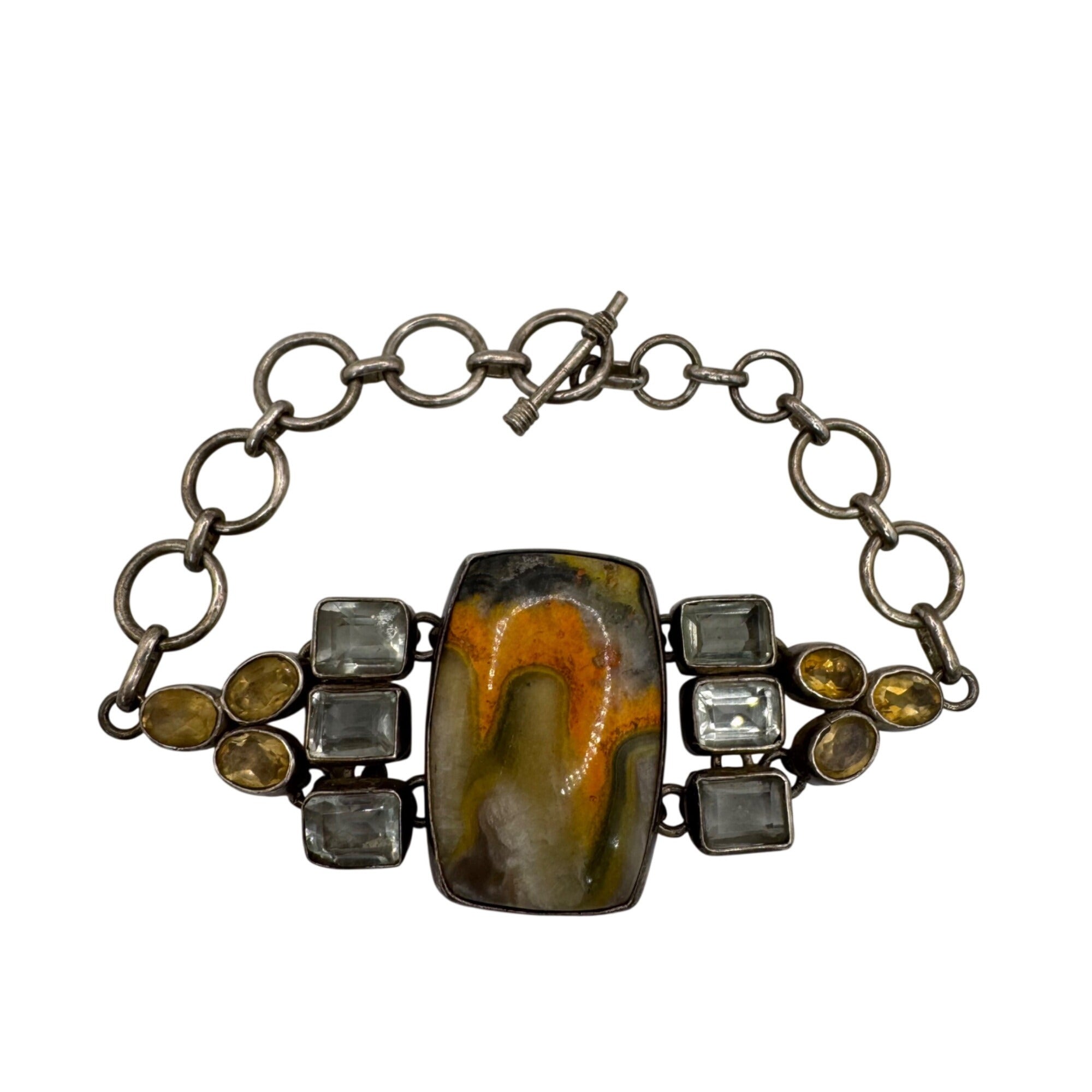 Handcrafted Silver Bracelet Bumblebee Jasper Centerpiece Citrine 7.5" Southwest