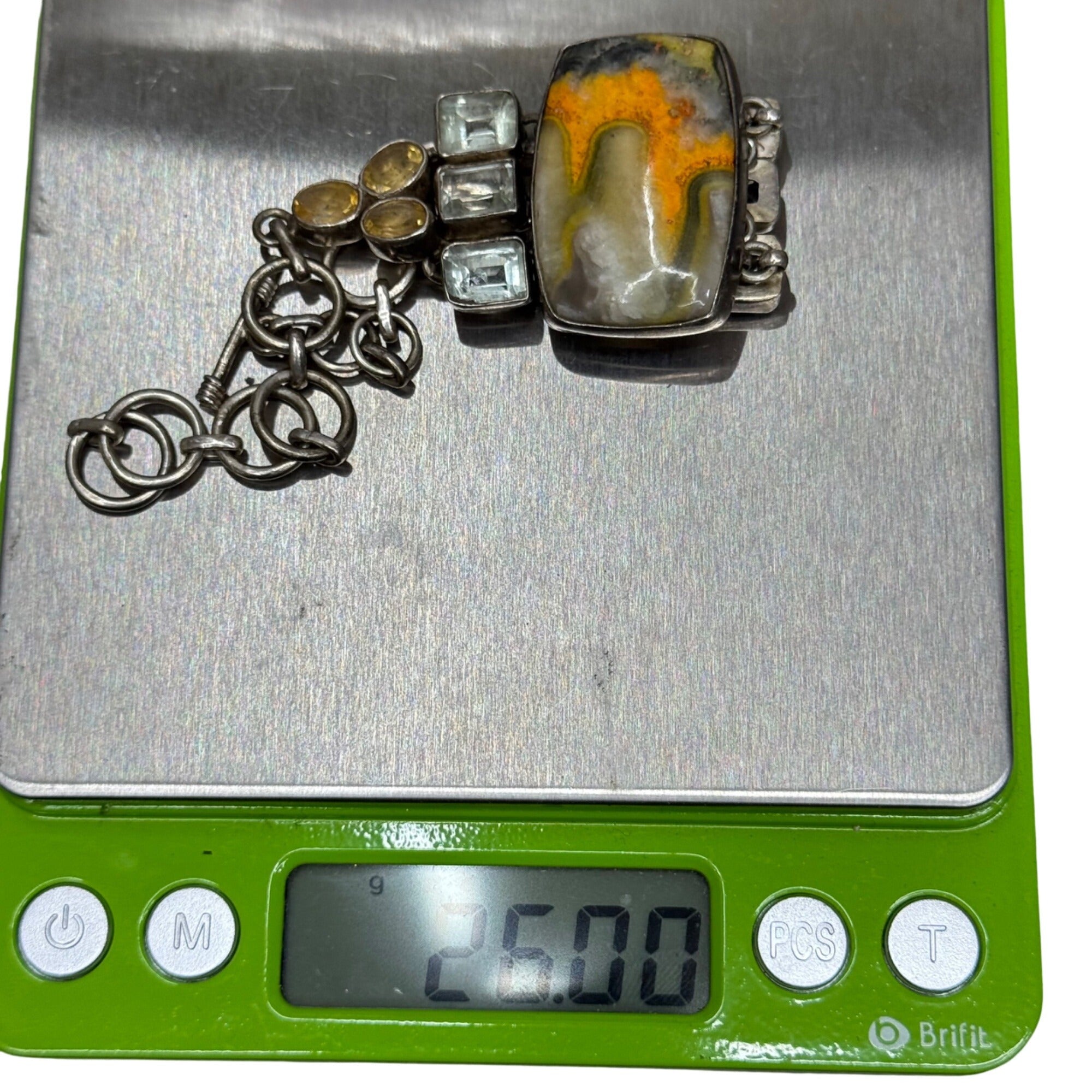 Handcrafted Silver Bracelet Bumblebee Jasper Centerpiece Citrine 7.5" Southwest