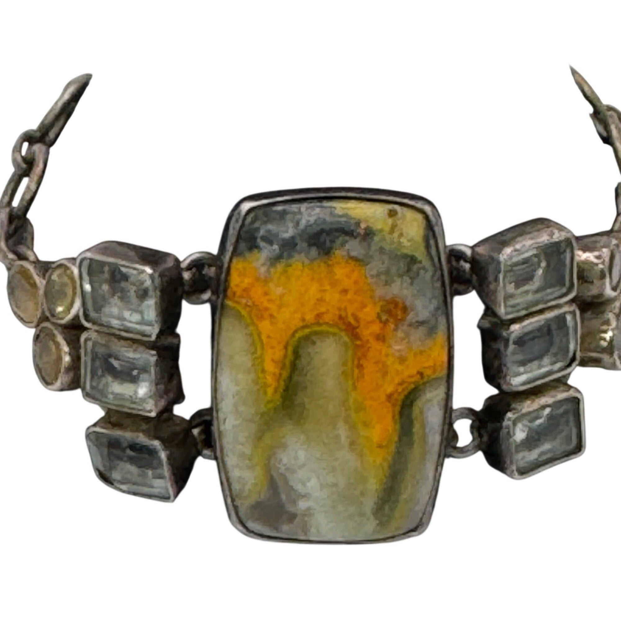 Handcrafted Silver Bracelet Bumblebee Jasper Centerpiece Citrine 7.5" Southwest