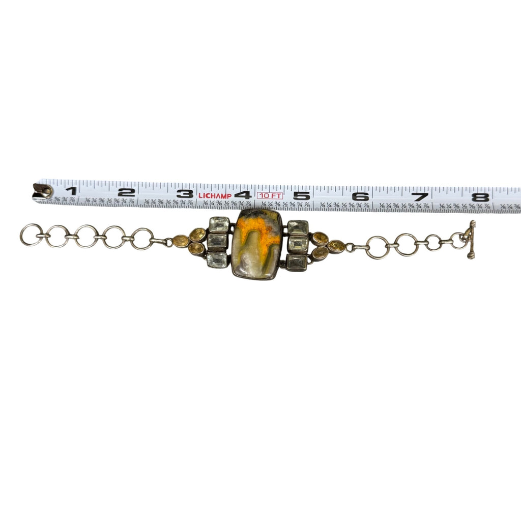 Handcrafted Silver Bracelet Bumblebee Jasper Centerpiece Citrine 7.5" Southwest