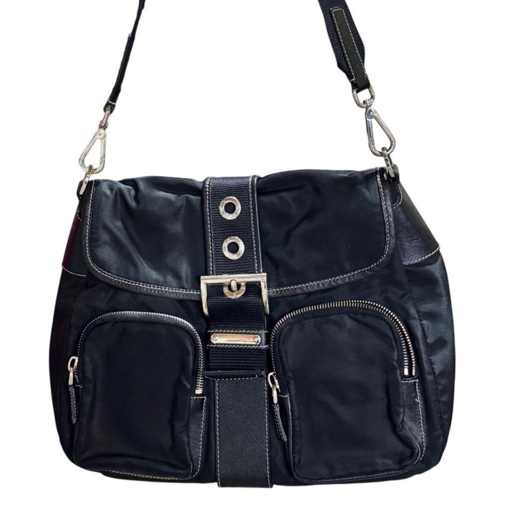 Prada Messenger Bag Black Nylon Saffiano Vela Purse Handbag w/ Dustbag Tessuto