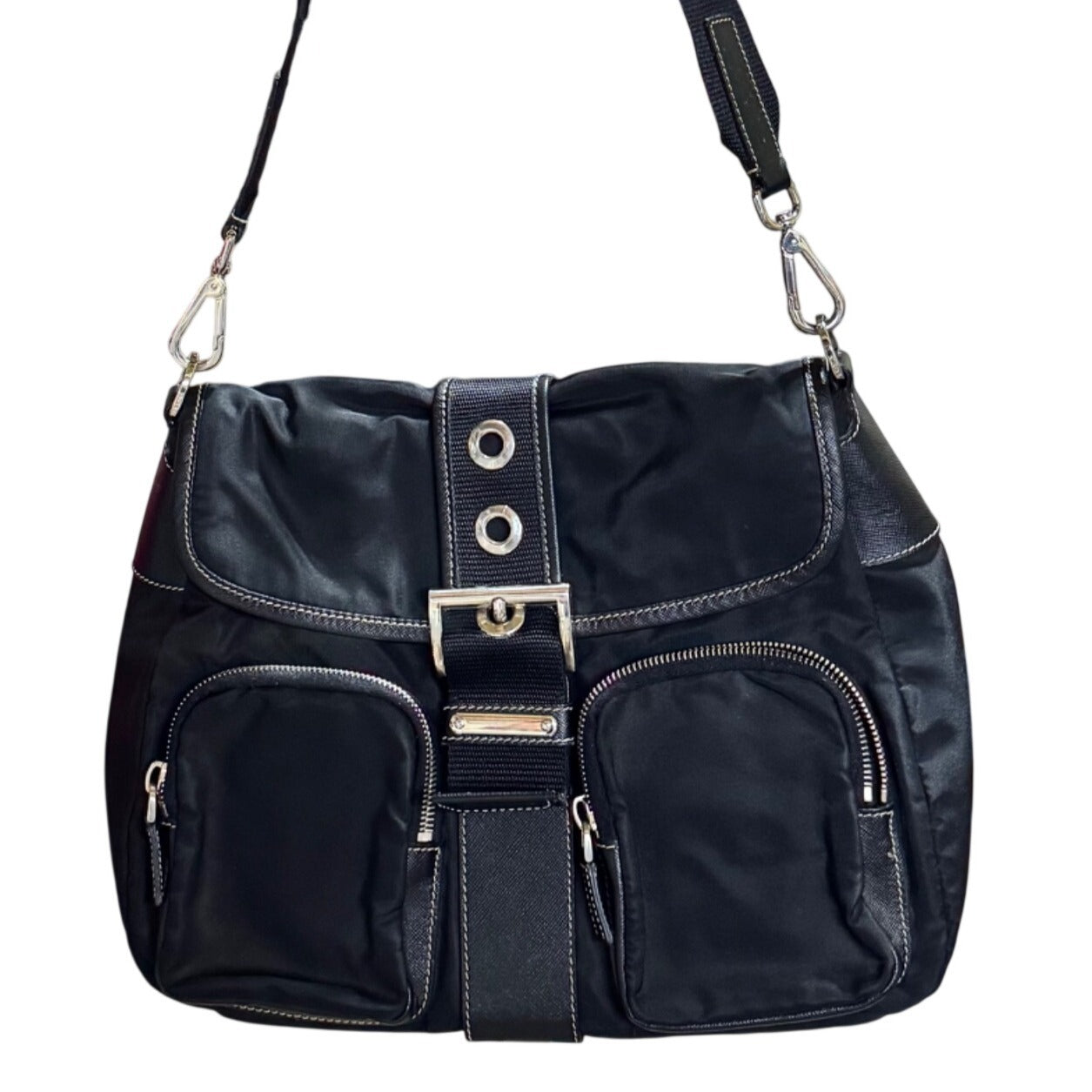 Prada Messenger Bag Black Nylon Saffiano Vela Purse Handbag w/ Dustbag Tessuto