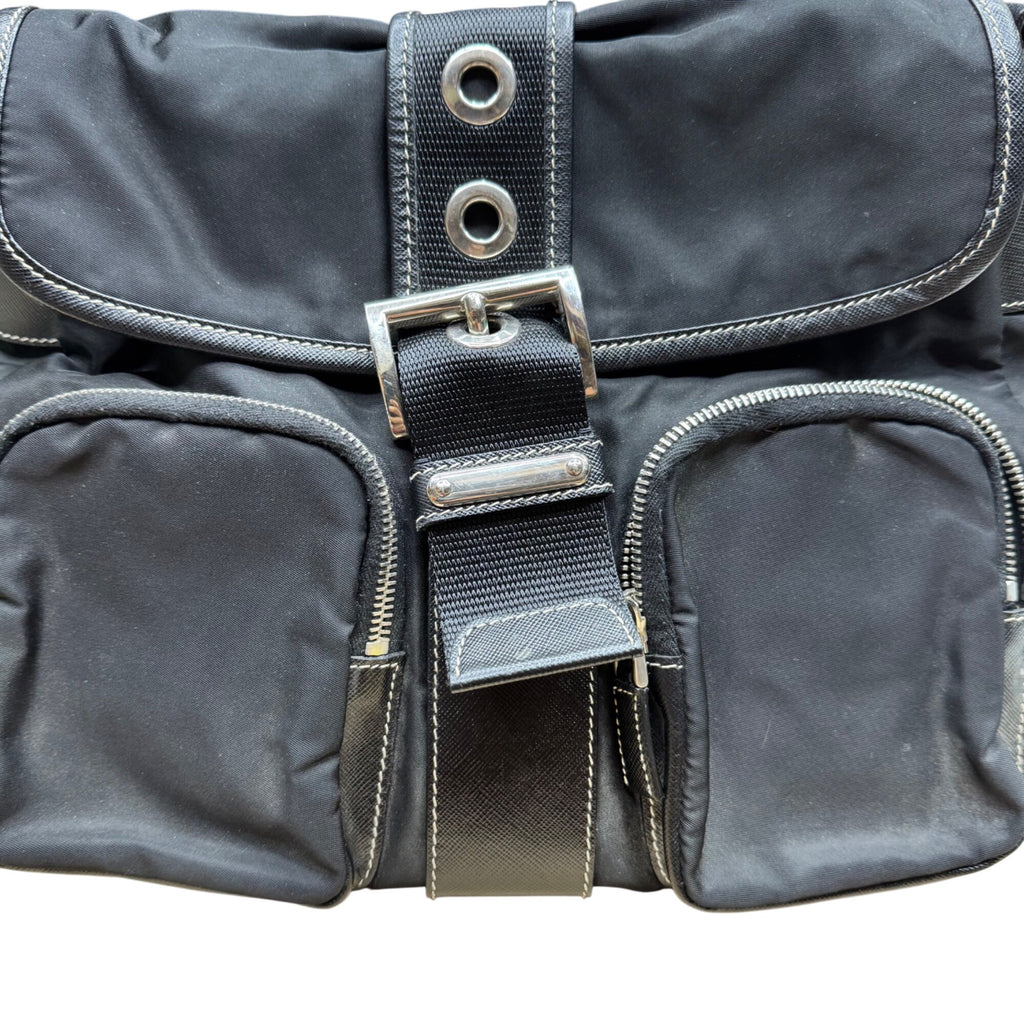 Prada Messenger Bag Black Nylon Saffiano Vela Purse Handbag w/ Dustbag Tessuto
