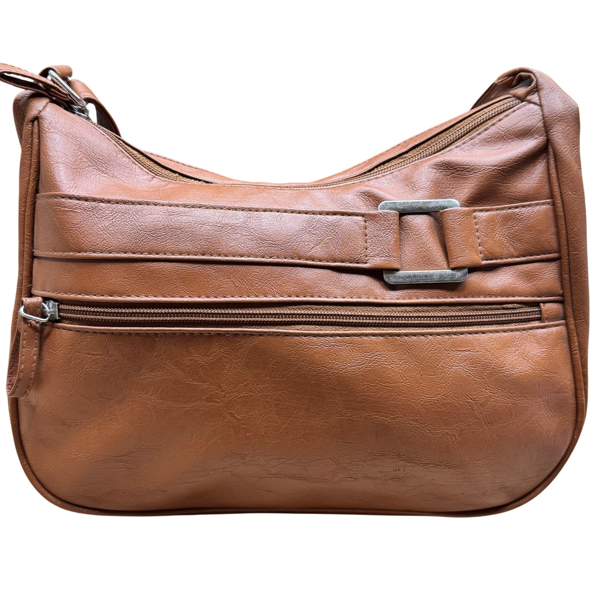 Vintage Brown Faux Leather Shoulder Bag Buckle Crossbody Multiple Compartments