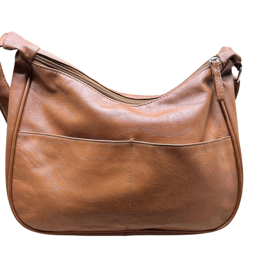 Vintage Brown Faux Leather Shoulder Bag Buckle Crossbody Multiple Compartments
