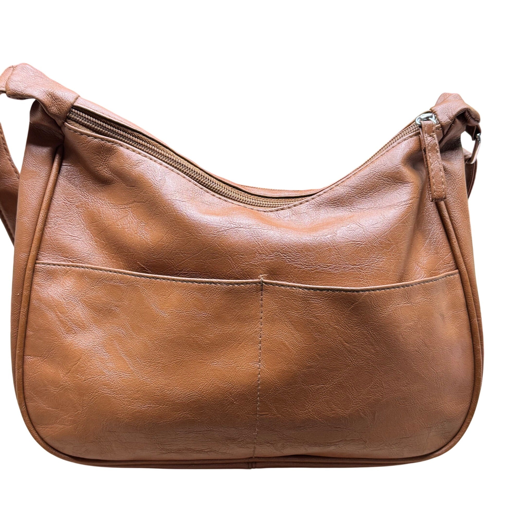 Vintage Brown Faux Leather Shoulder Bag Buckle Crossbody Multiple Compartments