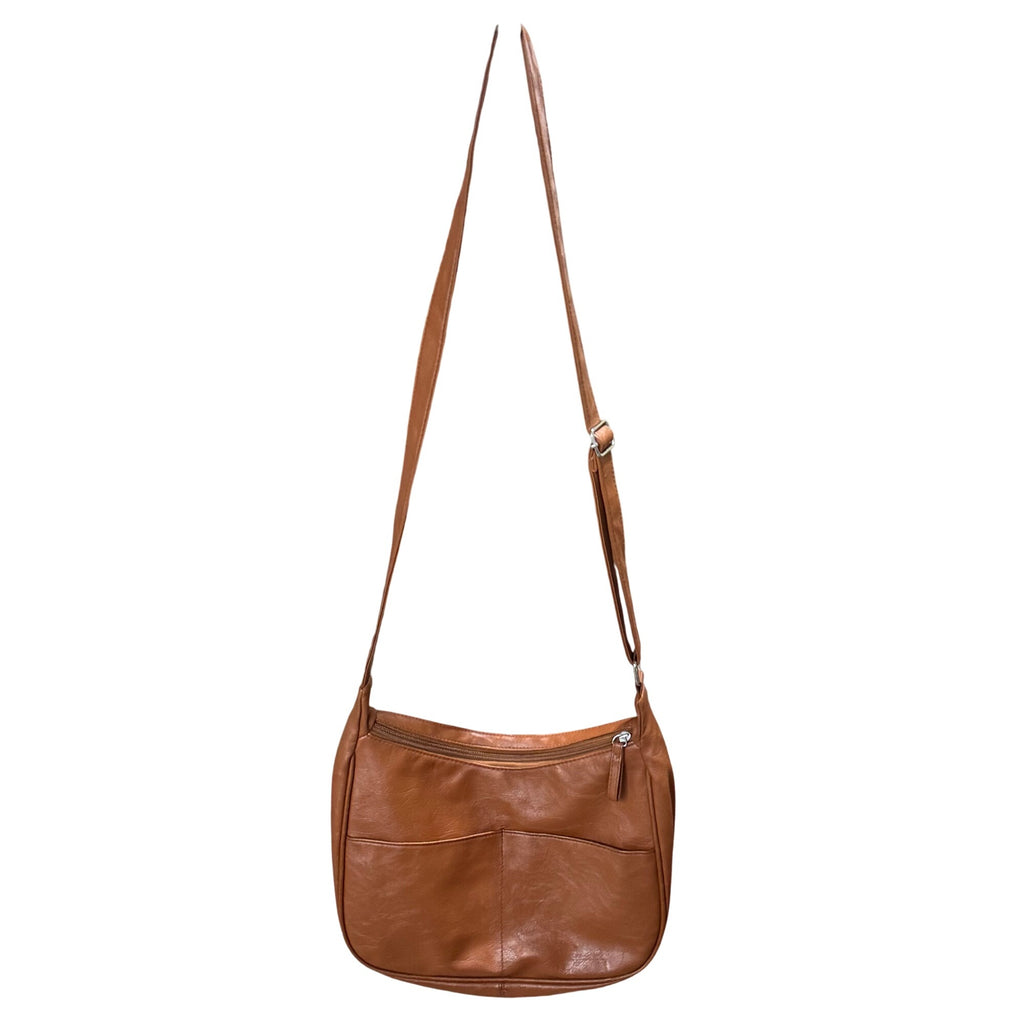 Vintage Brown Faux Leather Shoulder Bag Buckle Crossbody Multiple Compartments