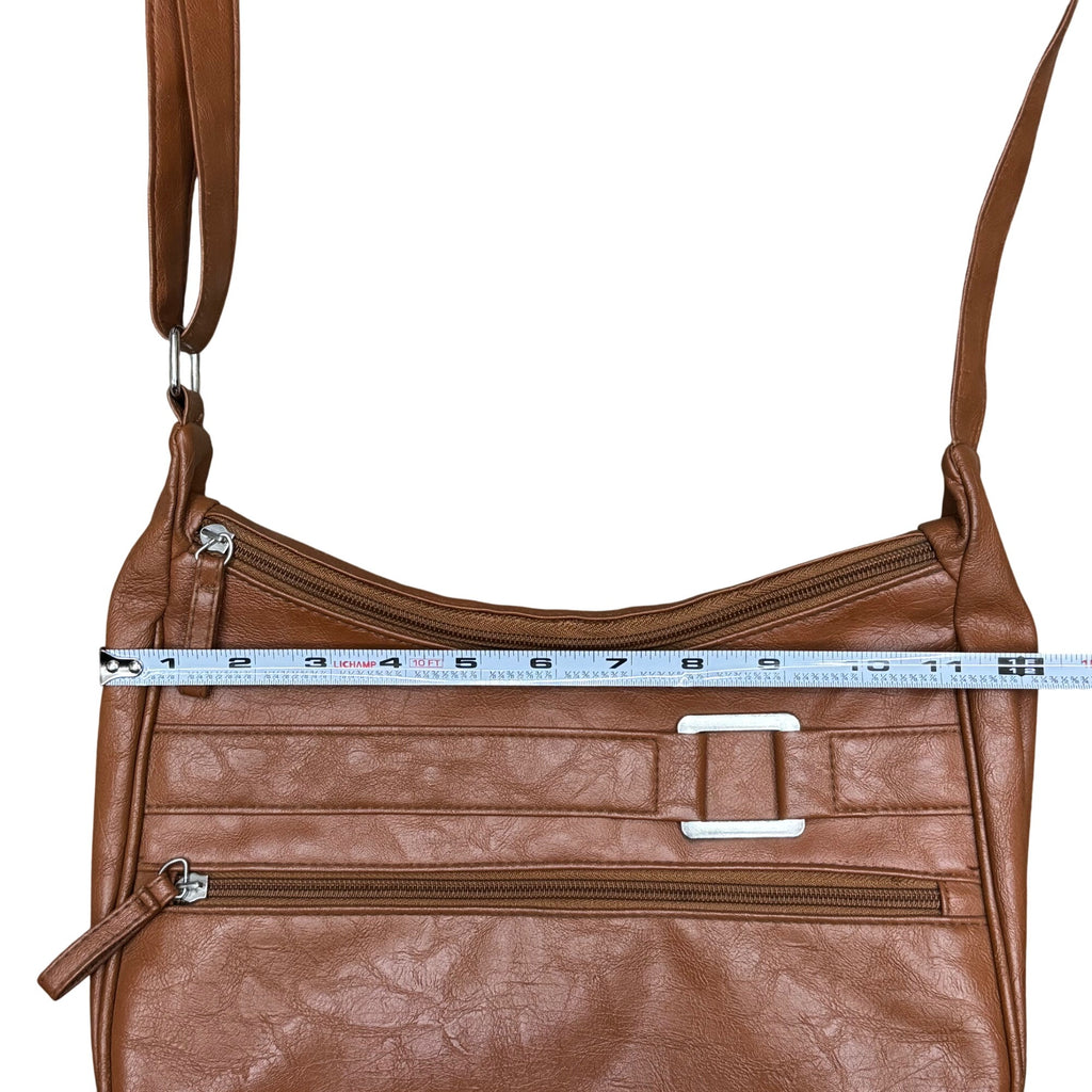 Vintage Brown Faux Leather Shoulder Bag Buckle Crossbody Multiple Compartments