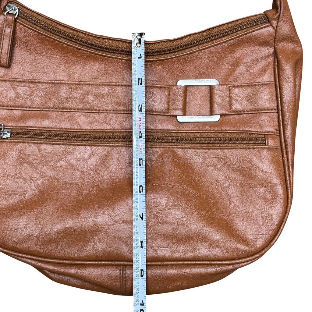 Vintage Brown Faux Leather Shoulder Bag Buckle Crossbody Multiple Compartments