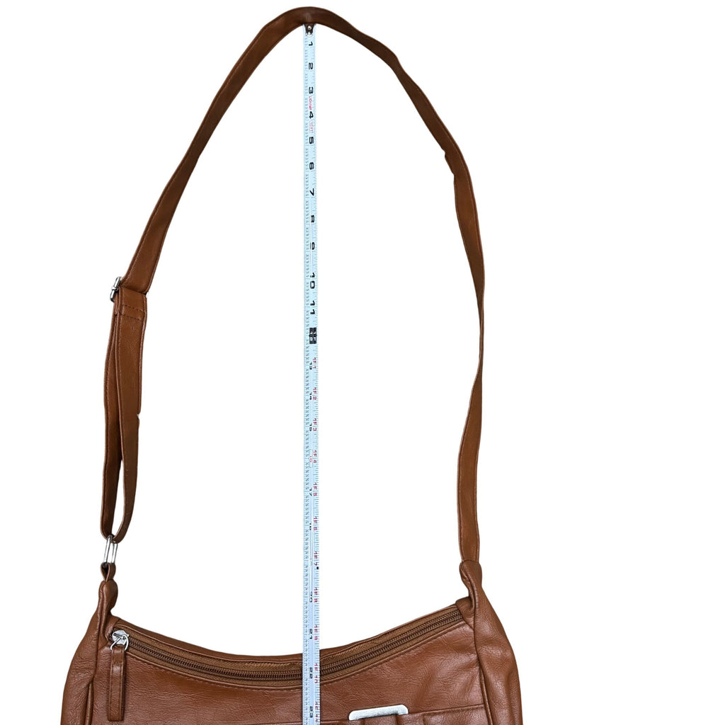 Vintage Brown Faux Leather Shoulder Bag Buckle Crossbody Multiple Compartments