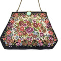 Vintage Floral Needlepoint Handbag Flowers Tapestry Metal Frame & Clasp Closure