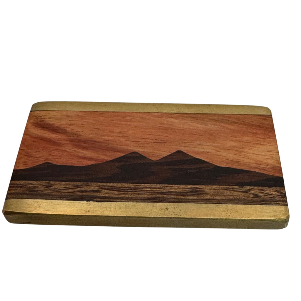Kenneth Reid Handcrafted Wooden Money Clip Inlaid Wood Mountain Design Brass 2"