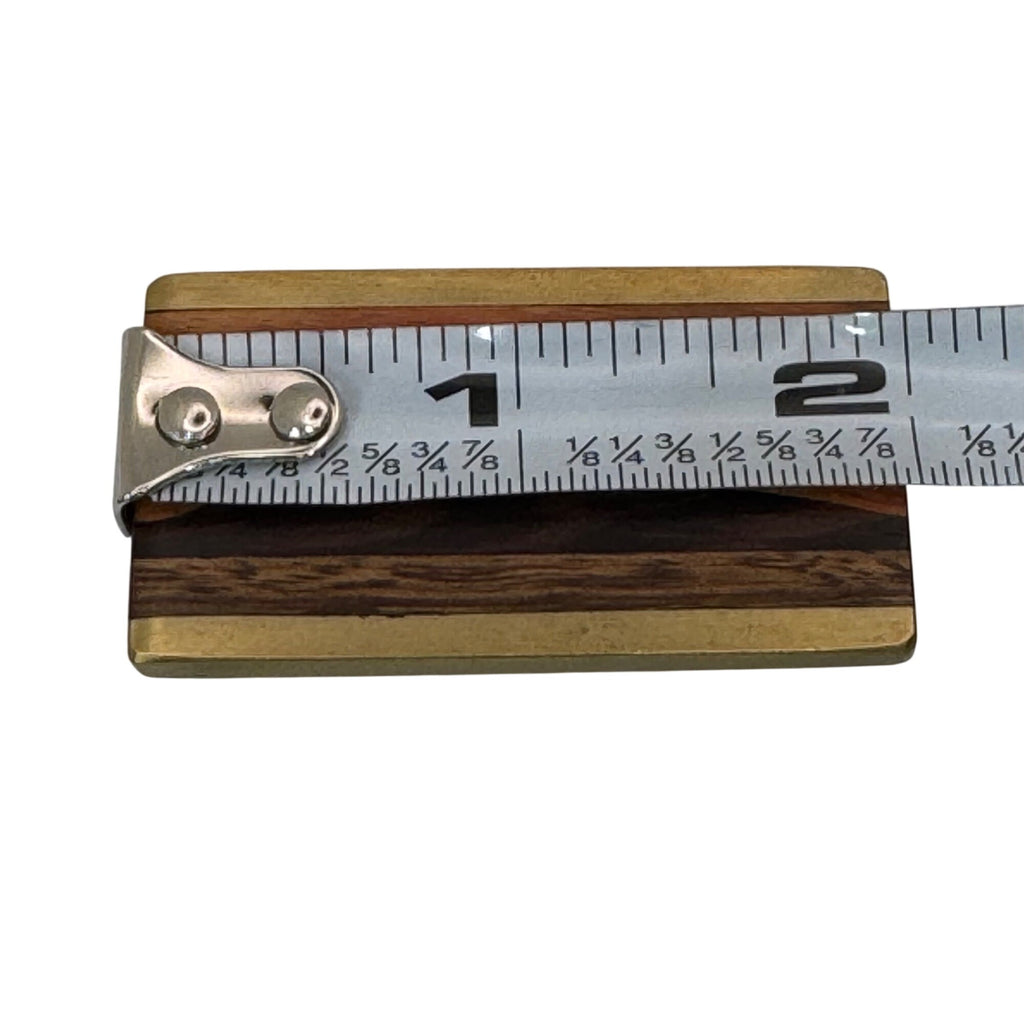 Kenneth Reid Handcrafted Wooden Money Clip Inlaid Wood Mountain Design Brass 2"