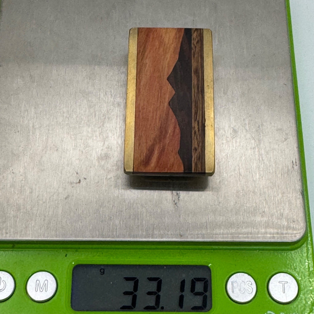 Kenneth Reid Handcrafted Wooden Money Clip Inlaid Wood Mountain Design Brass 2"