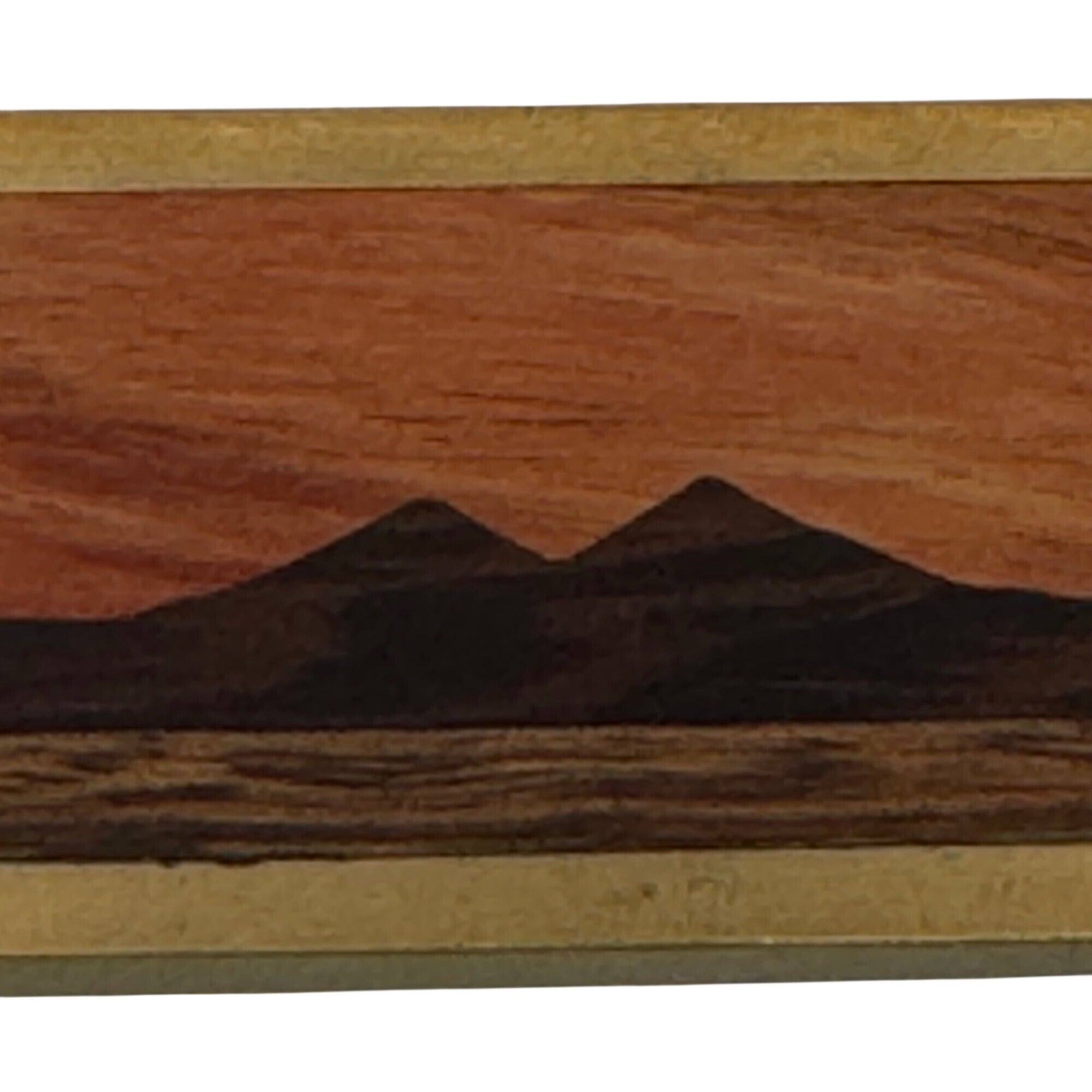 Kenneth Reid Handcrafted Wooden Money Clip Inlaid Wood Mountain Design Brass 2"