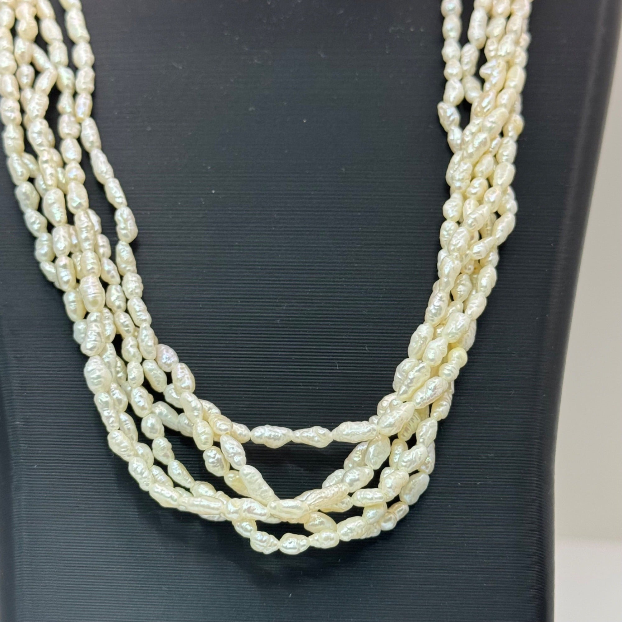 Vtg Multi Strand Necklace Bracelet Pearls Freshwater Rice Kesha Gold Tone Clasp