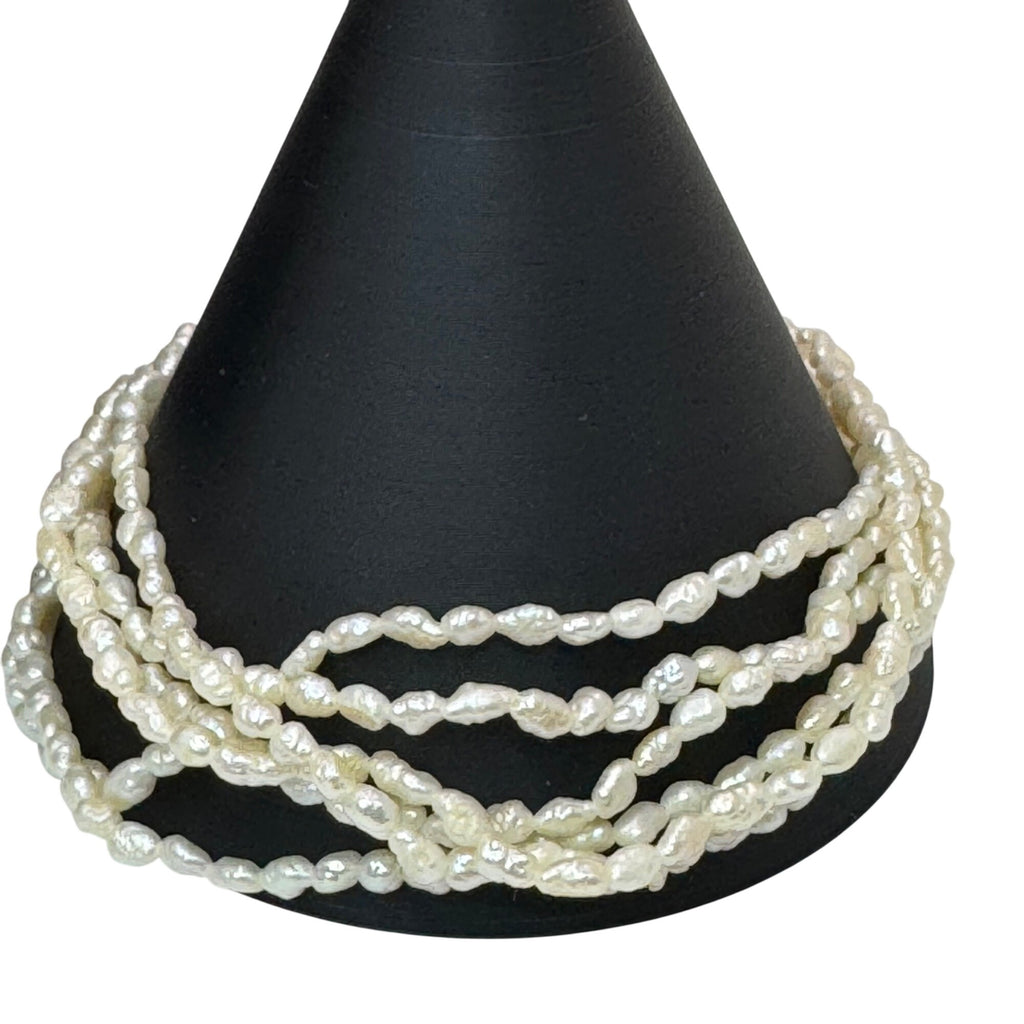 Vtg Multi Strand Necklace Bracelet Pearls Freshwater Rice Kesha Gold Tone Clasp