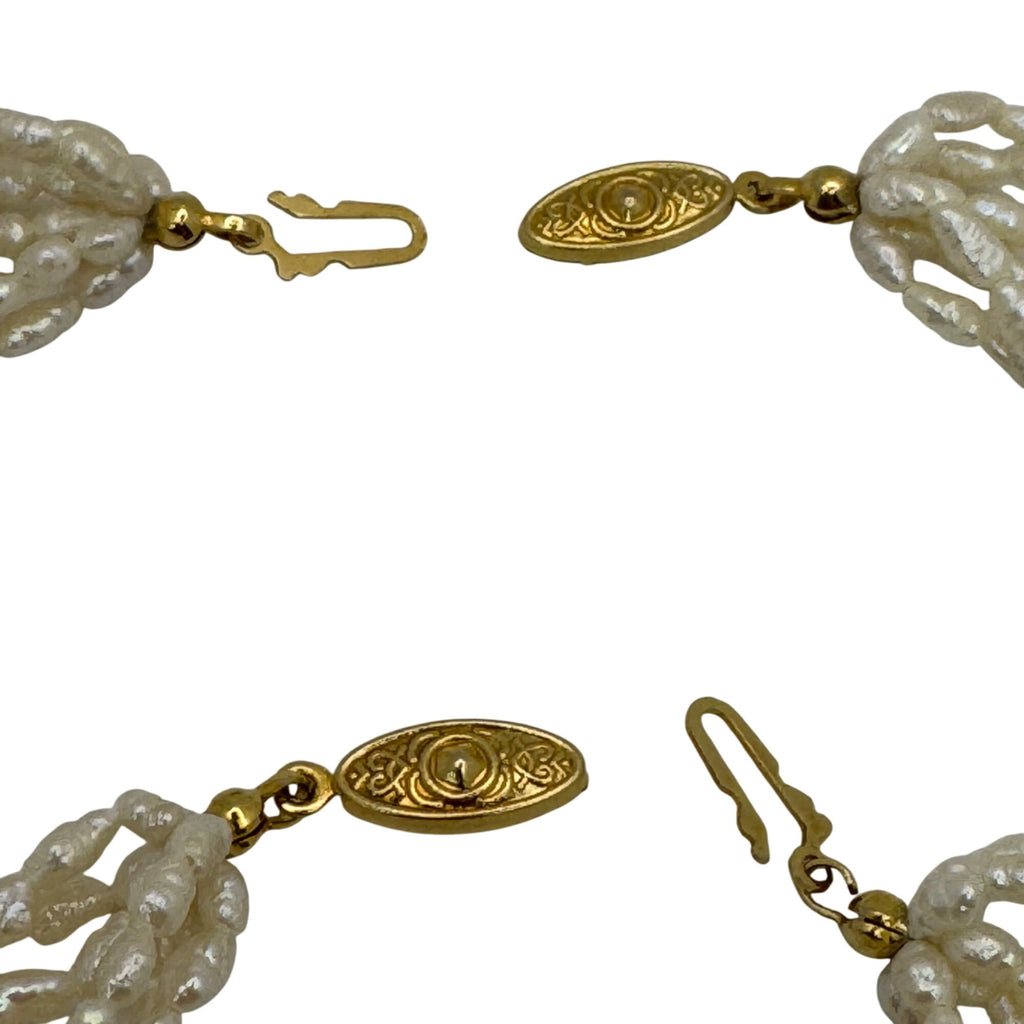 Vtg Multi Strand Necklace Bracelet Pearls Freshwater Rice Kesha Gold Tone Clasp