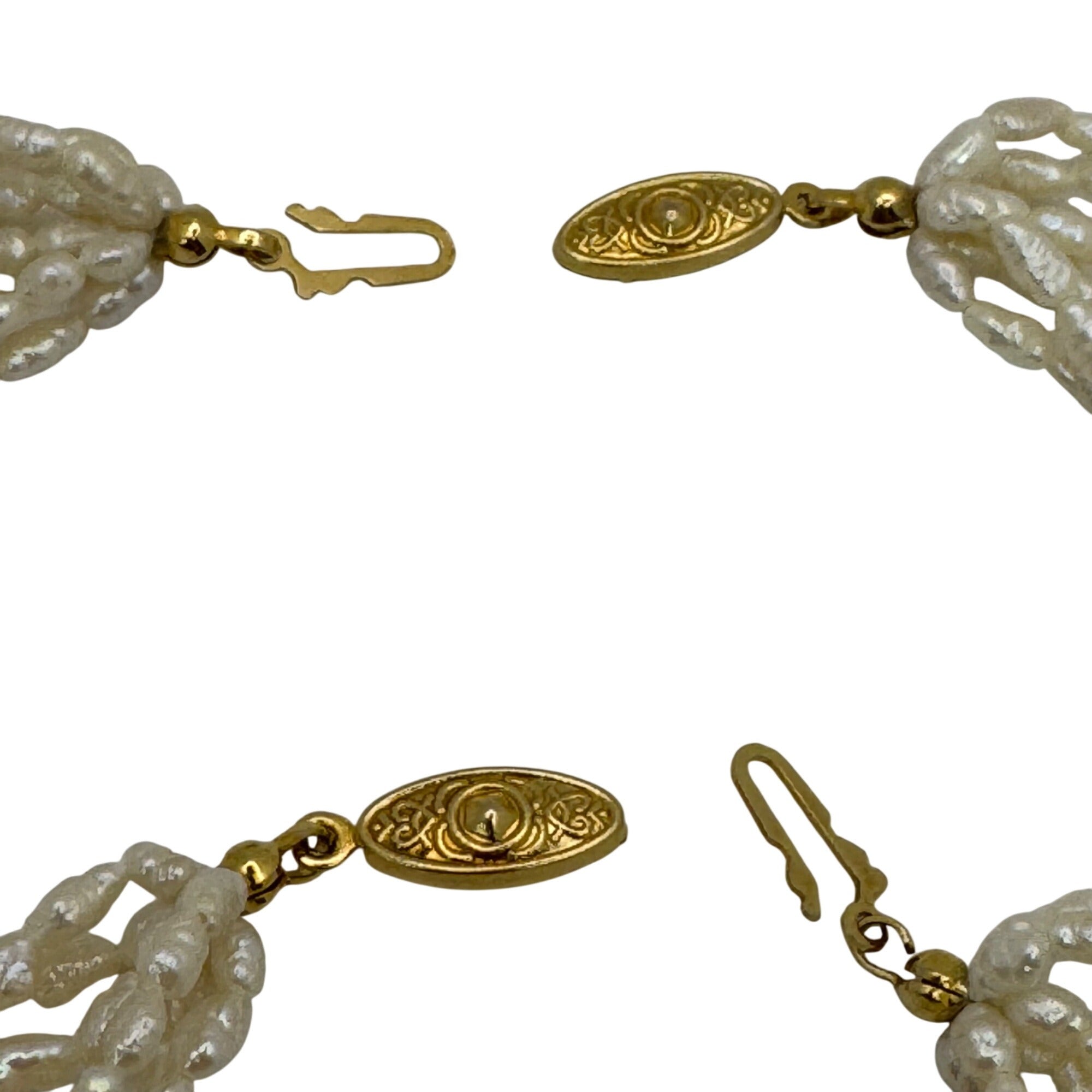 Vtg Multi Strand Necklace Bracelet Pearls Freshwater Rice Kesha Gold Tone Clasp