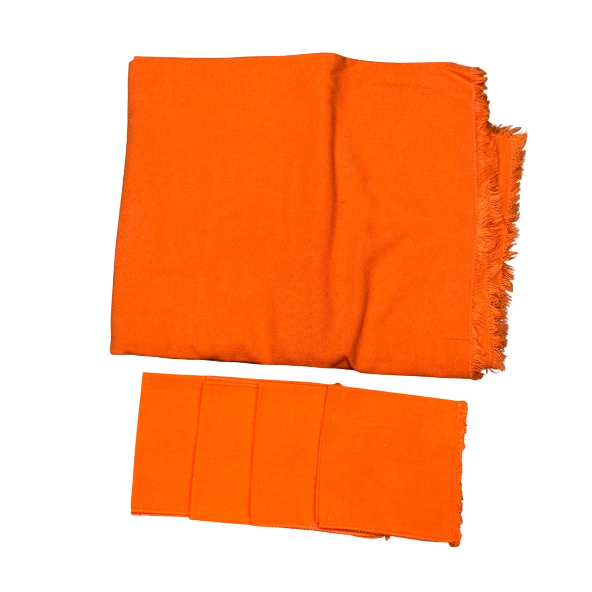 Orange Tablecloth 4 Napkins Set 51X64 Fringed Cotton Linen Blend Vintage Estate