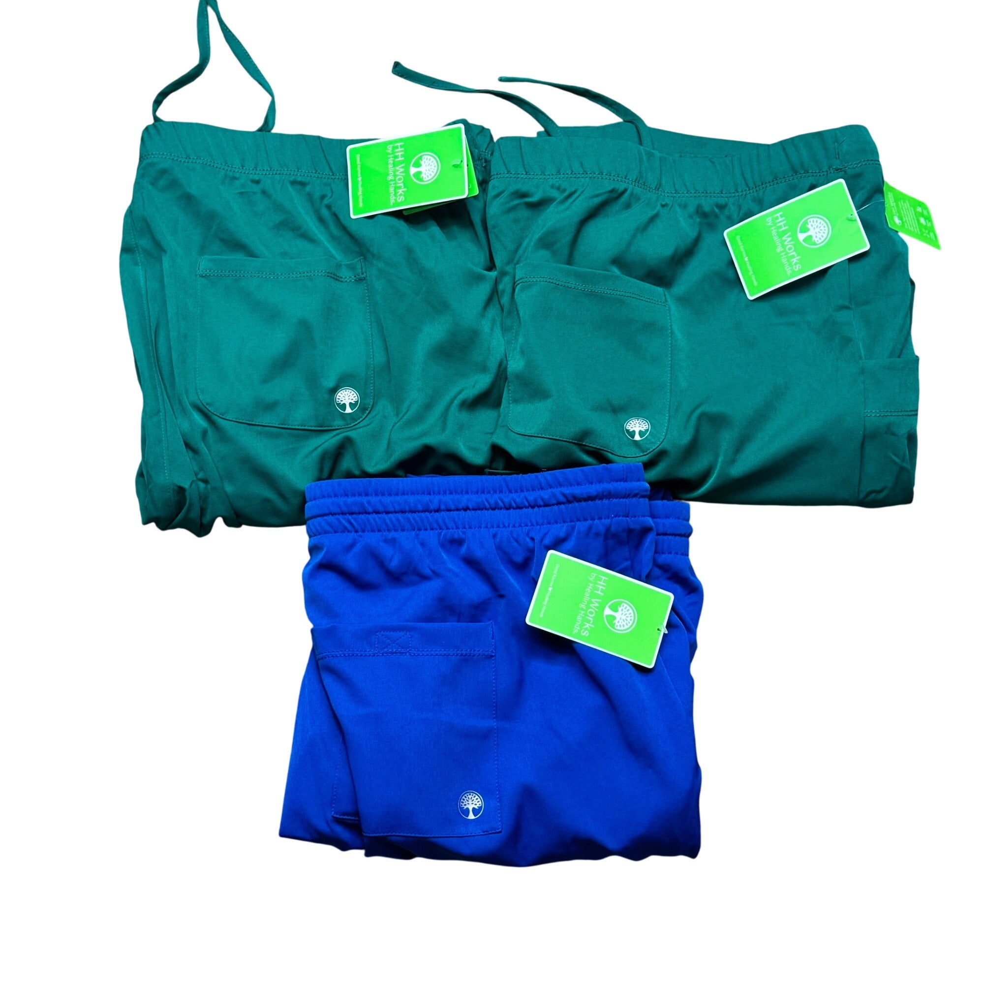 HH Works Healing Hands Scrub Pants 2XL Style 9590 Royal Blue Green Lot of 3 NEW