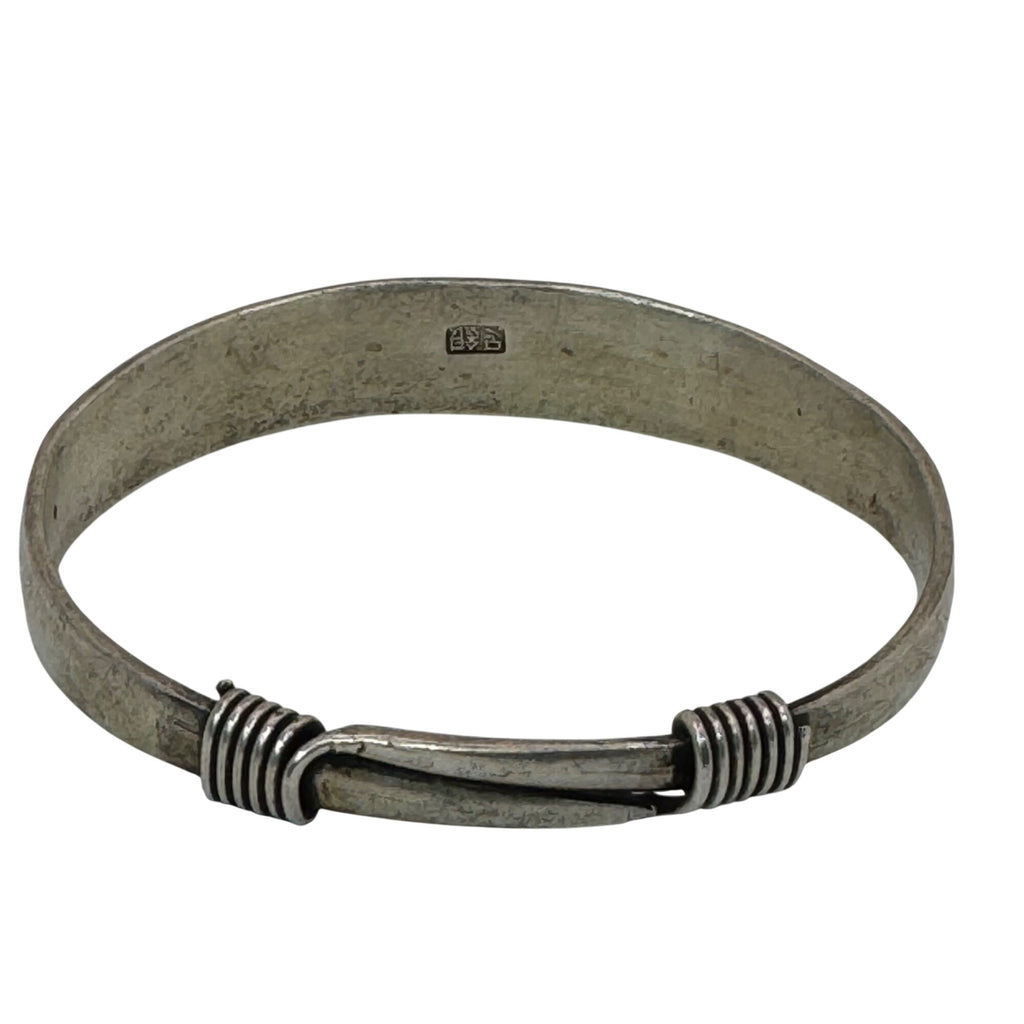 Vintage Silver Tone Asian Bangle Bracelet Symbols Good Luck Fortune 7.75"