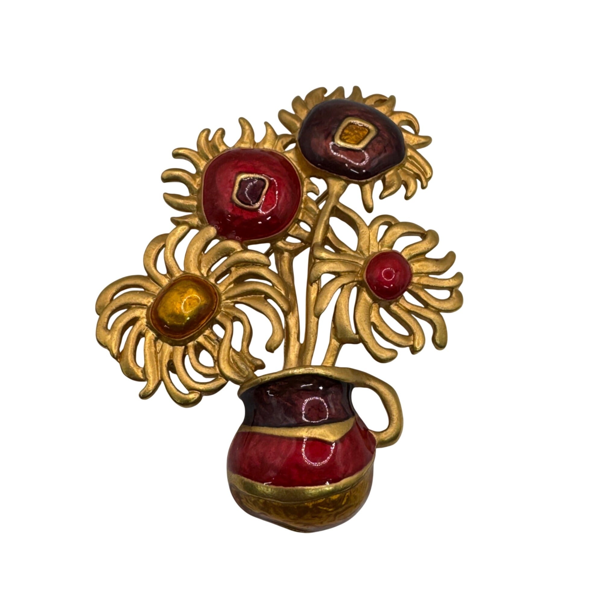 Vintage YSL Yves Saint Laurent For Avon Van Gogh Sunflowers Brooch Enamel Flower