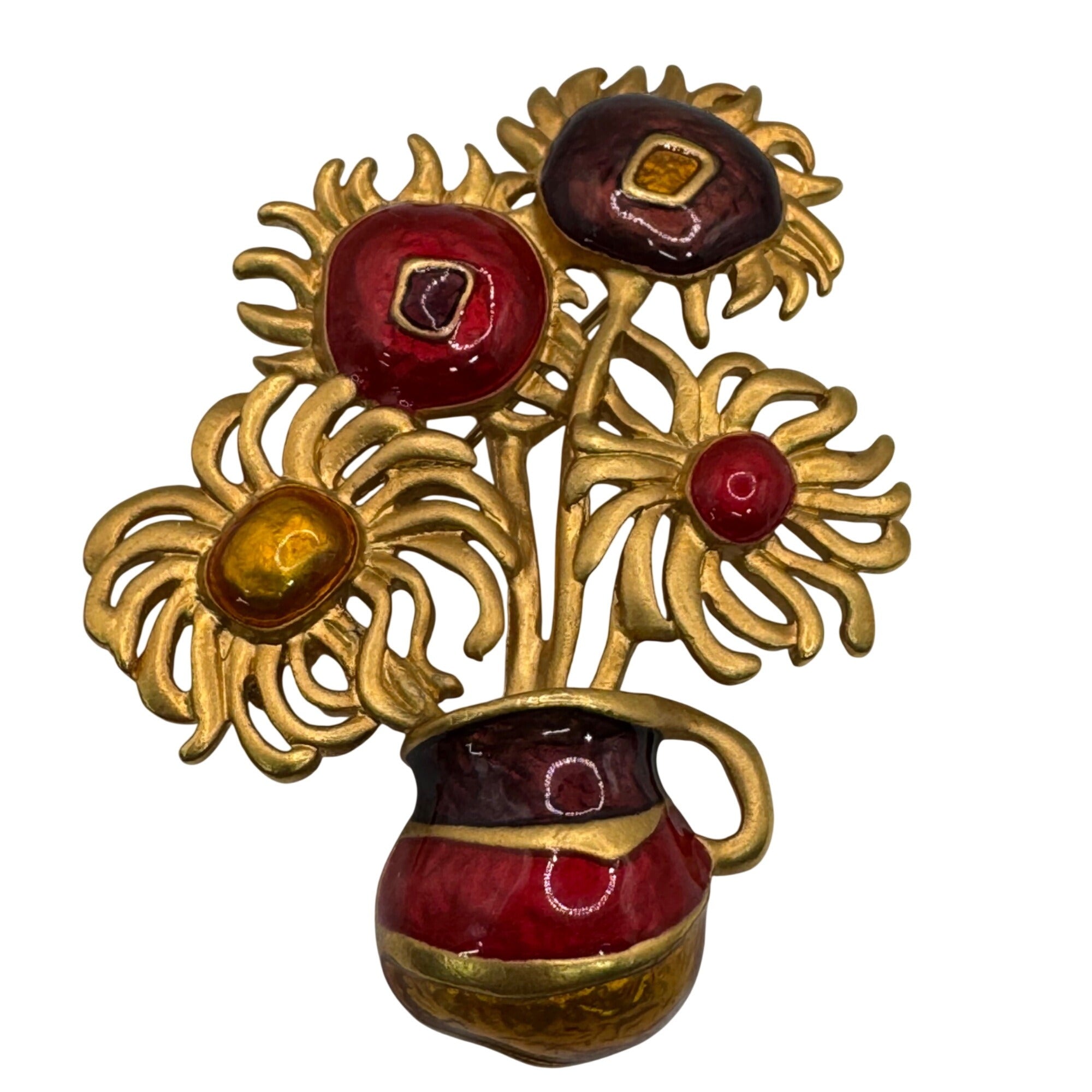 Vintage YSL Yves Saint Laurent For Avon Van Gogh Sunflowers Brooch Enamel Flower