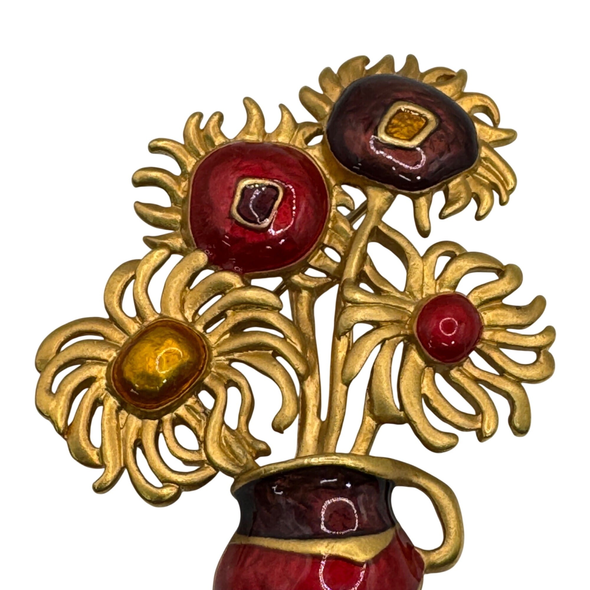Vintage YSL Yves Saint Laurent For Avon Van Gogh Sunflowers Brooch Enamel Flower